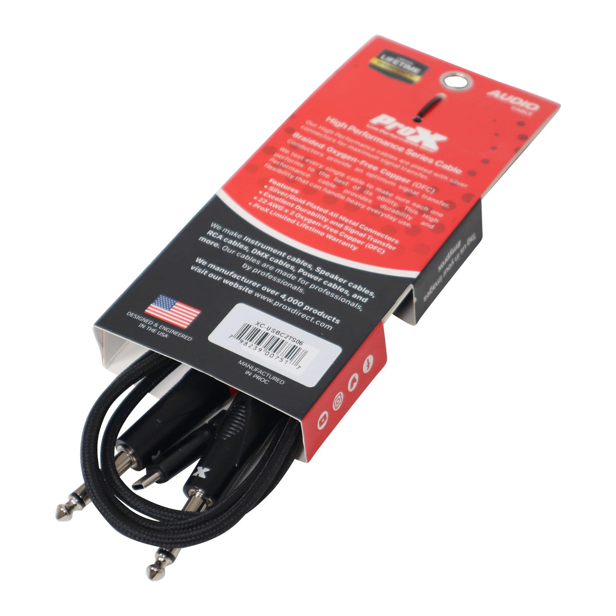 ProX 6FT USB-C to Dual 1/4" TS.