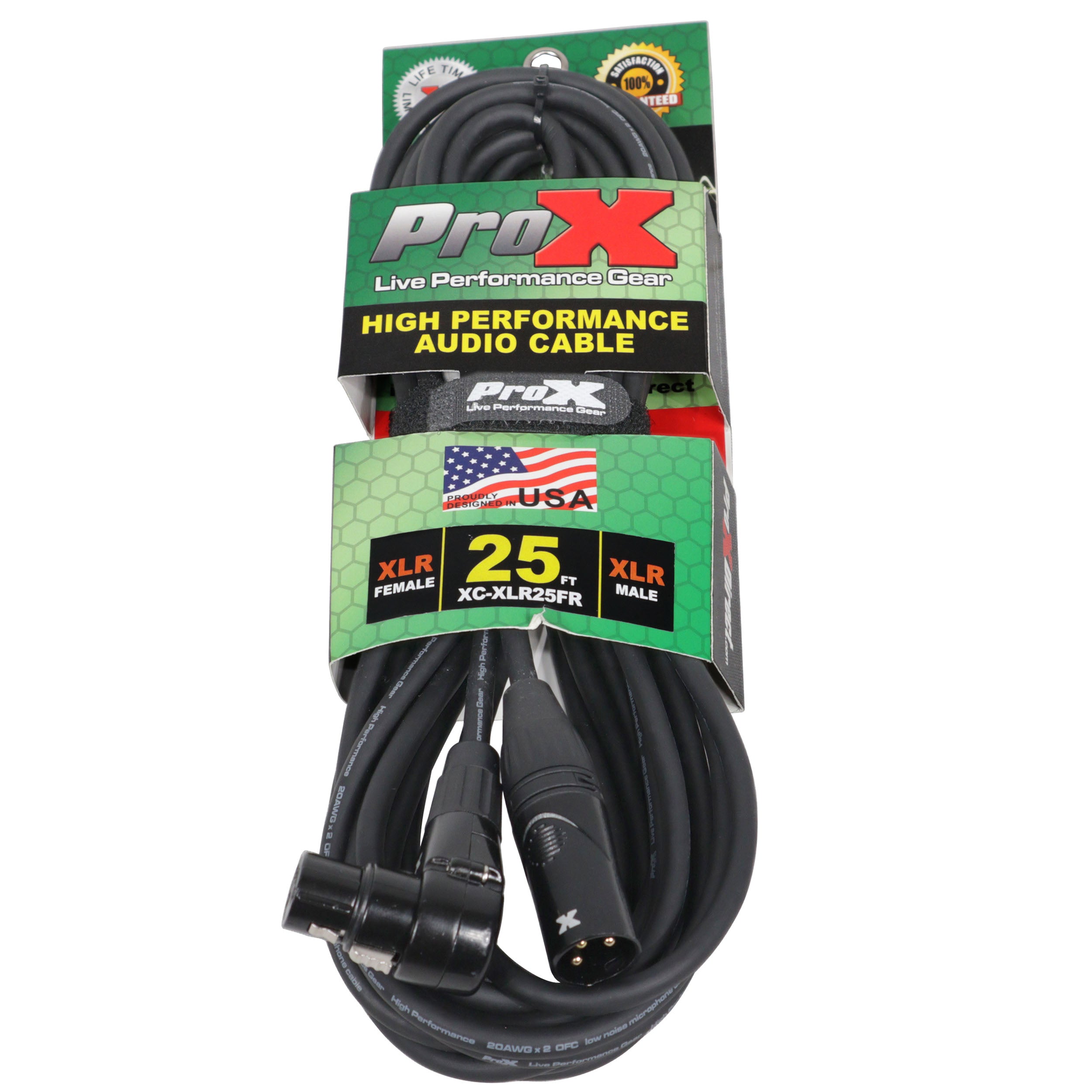 ProX 25' Ft High Performance Right-angle XLR-F to XLR-M Audio Balanced Cable