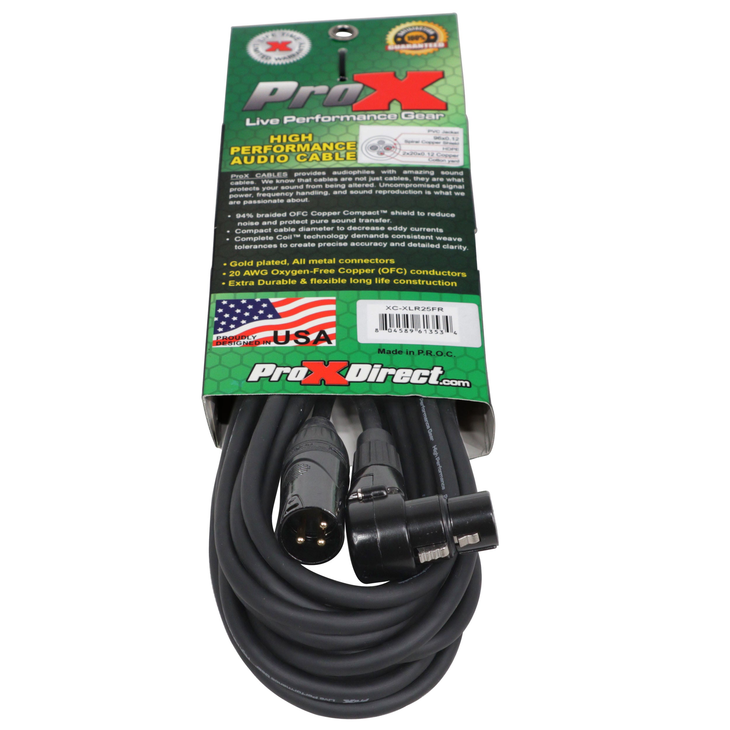 ProX 25' Ft High Performance Right-angle XLR-F to XLR-M Audio Balanced Cable