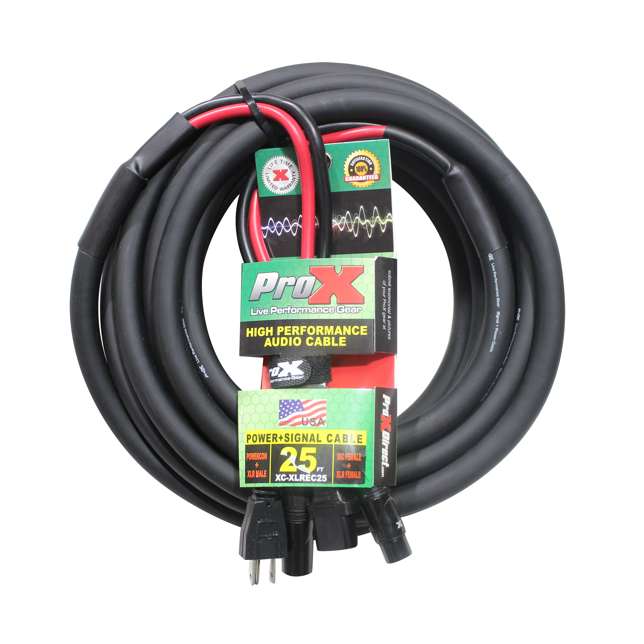 ProX 25 Ft. XLR Audio + Edison to IEC Power Cable for PA DJ Speakers
