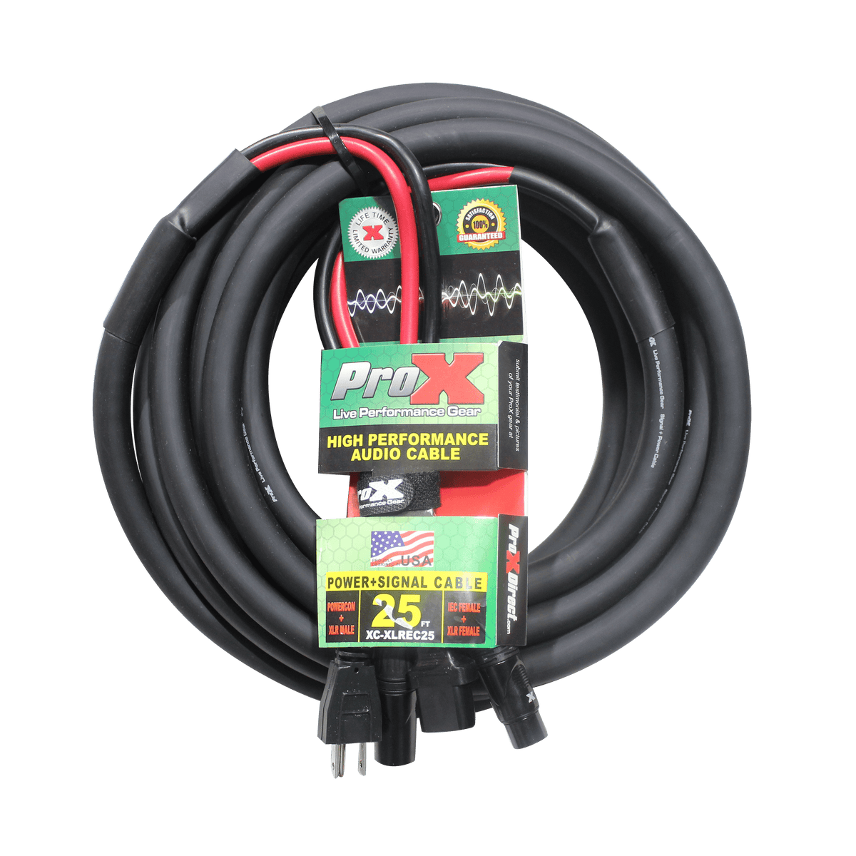 ProX 25 Ft. XLR Audio + Edison to IEC Power Cable for PA DJ Speakers.
