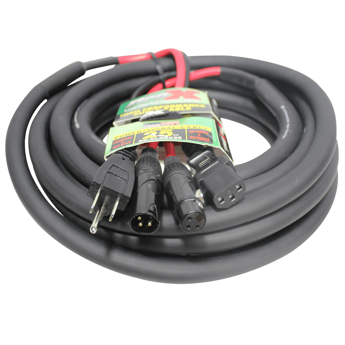 ProX 25 Ft. XLR Audio + Edison to IEC Power Cable for PA DJ Speakers.