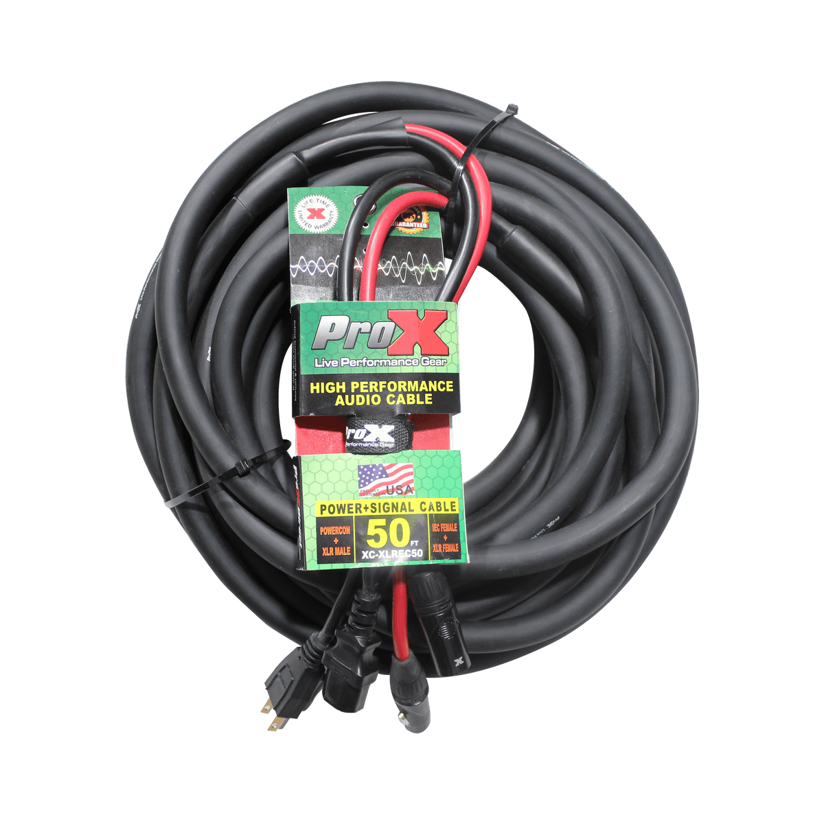 ProX 50 Ft. XLR Audio + Edison to IEC Power Cable for PA DJ Speakers.