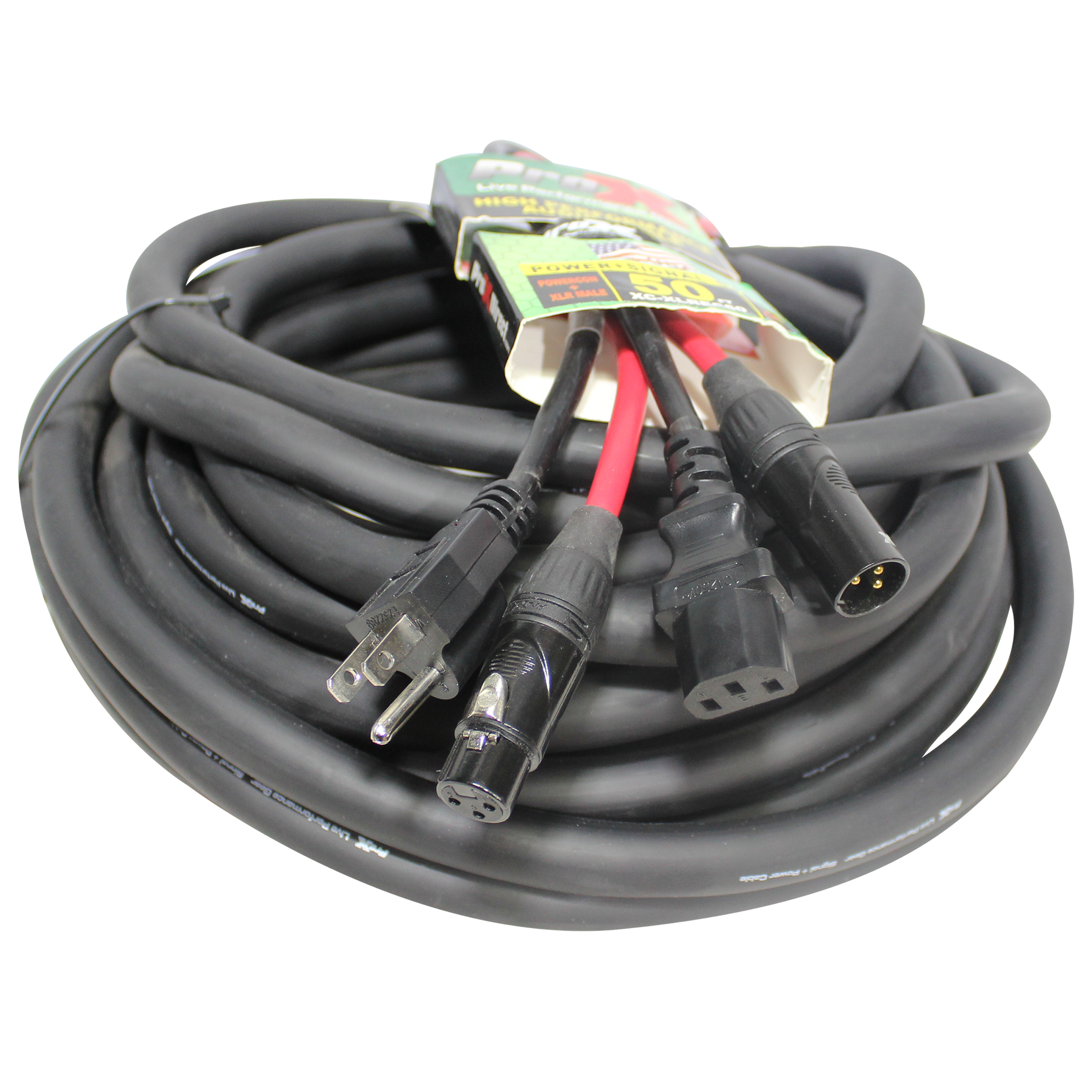 ProX 50 Ft. XLR Audio + Edison to IEC Power Cable for PA DJ Speakers