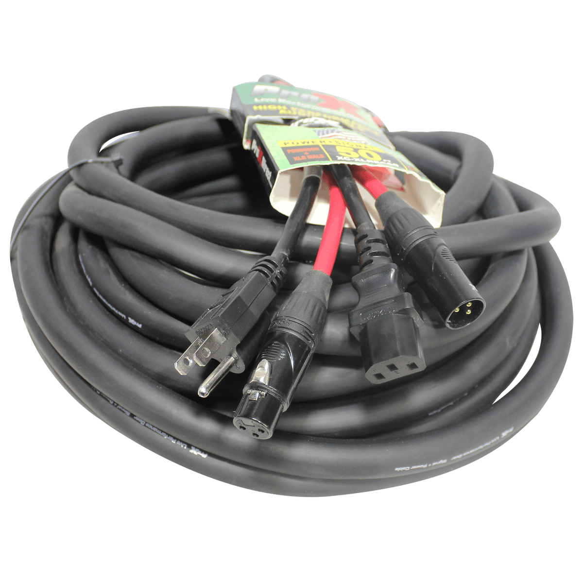 ProX 50 Ft. XLR Audio + Edison to IEC Power Cable for PA DJ Speakers.