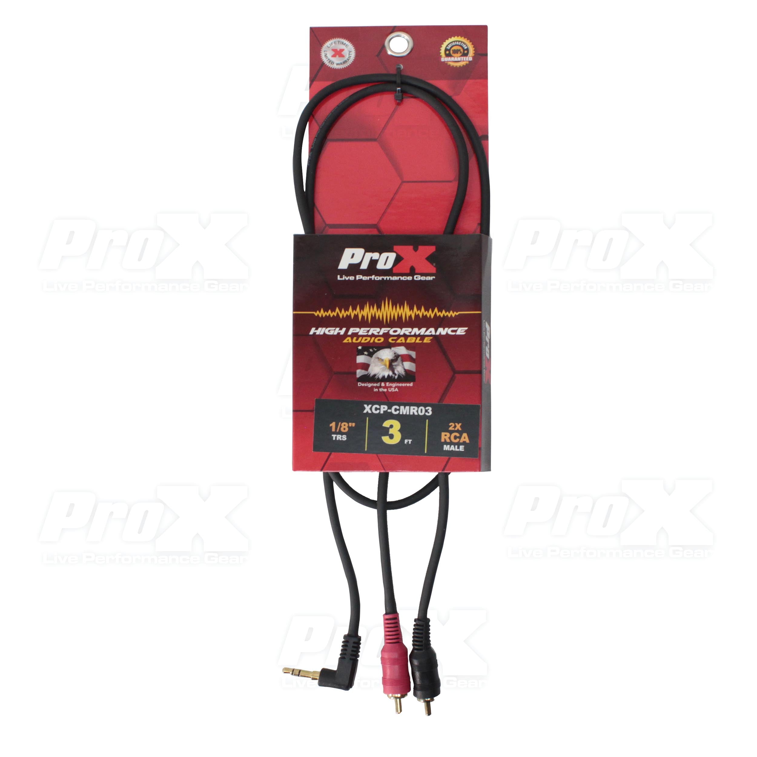 ProX 3' Ft Premium 3.5mm 1/8” Mini TRS to Dual RCA-M Unbalanced Y-Cable