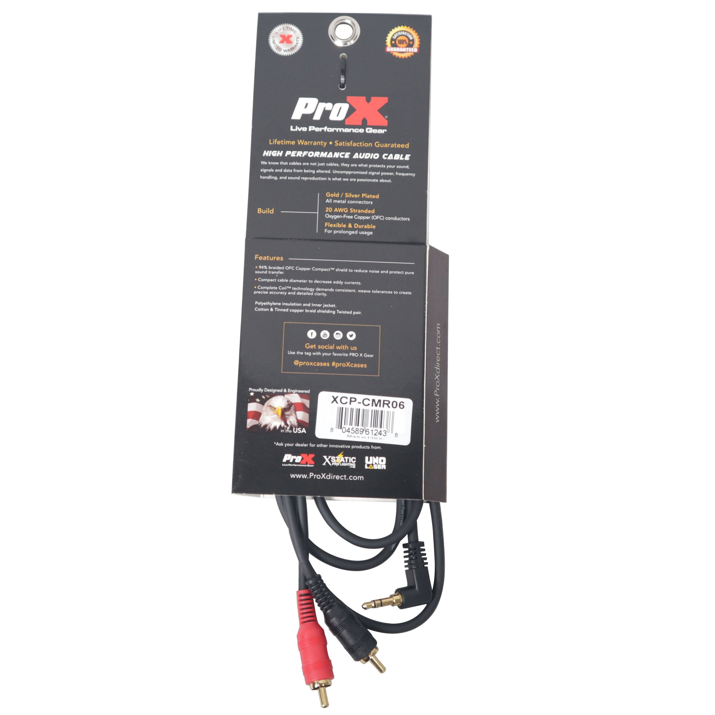 ProX 6 Ft.1/8" 3.5mm Mini TRS to Dual RCA Male Audio Cable