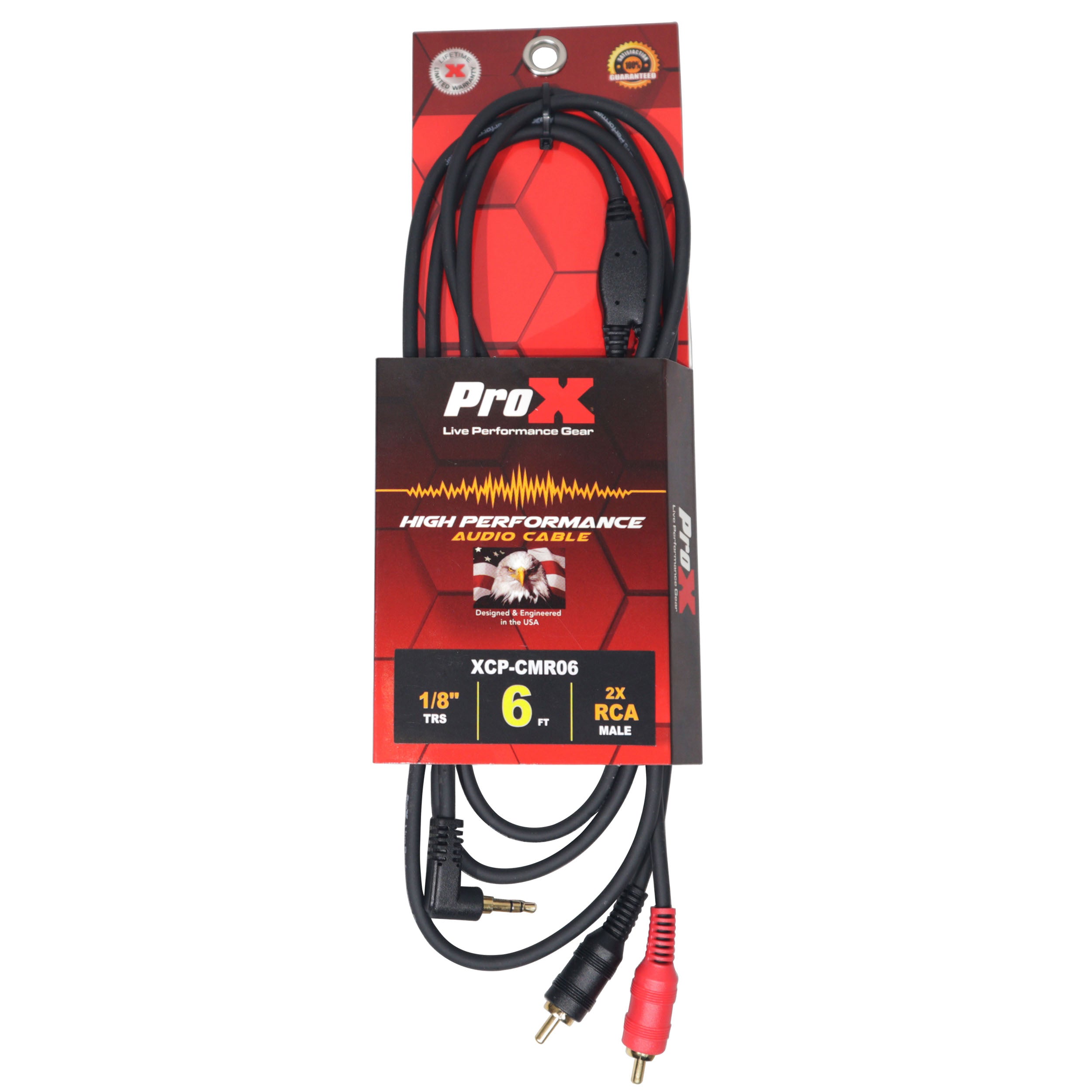 ProX 6 Ft.1/8" 3.5mm Mini TRS to Dual RCA Male Audio Cable