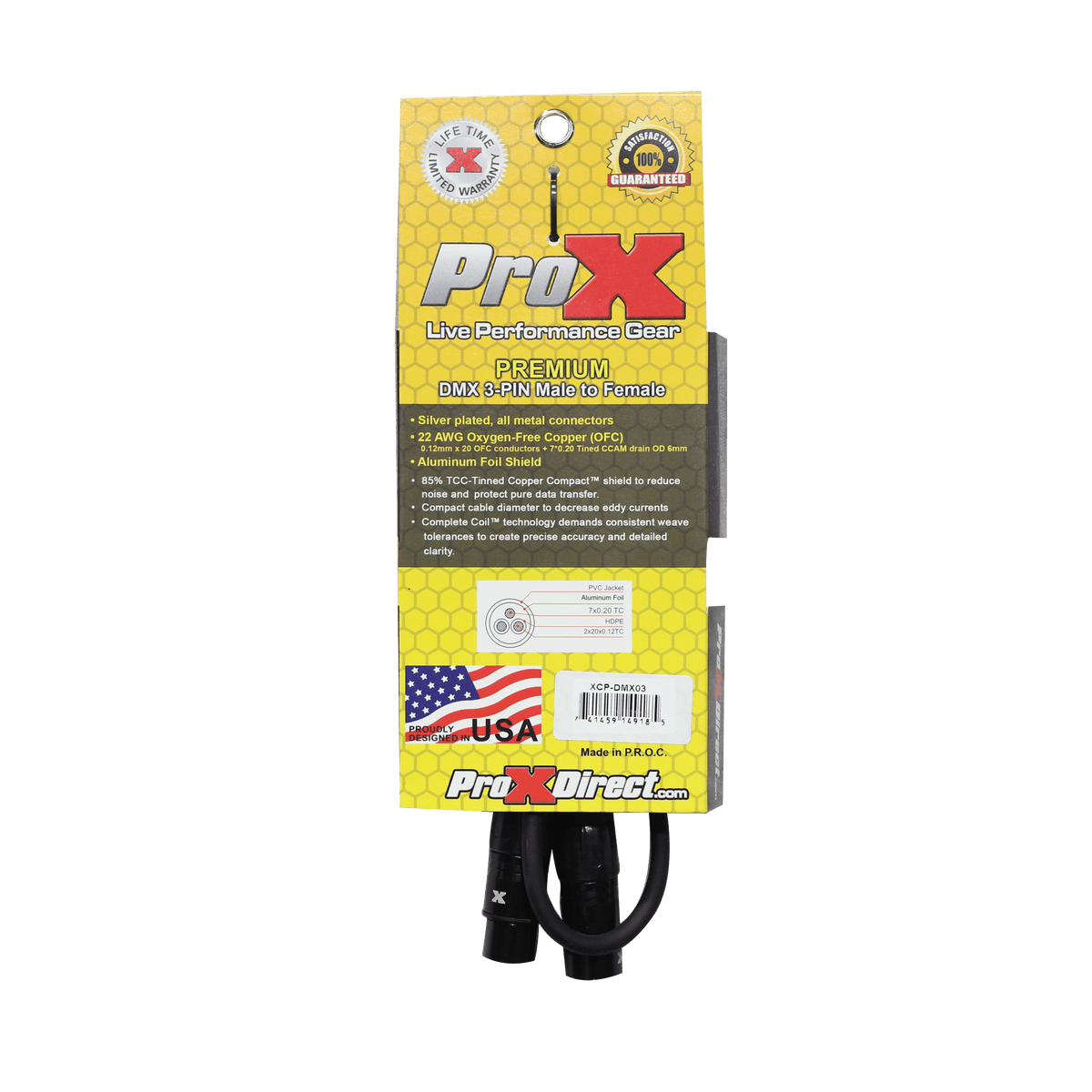 ProX 3 Ft. DMX XLR3-M to XLR3-F Premium Cable.