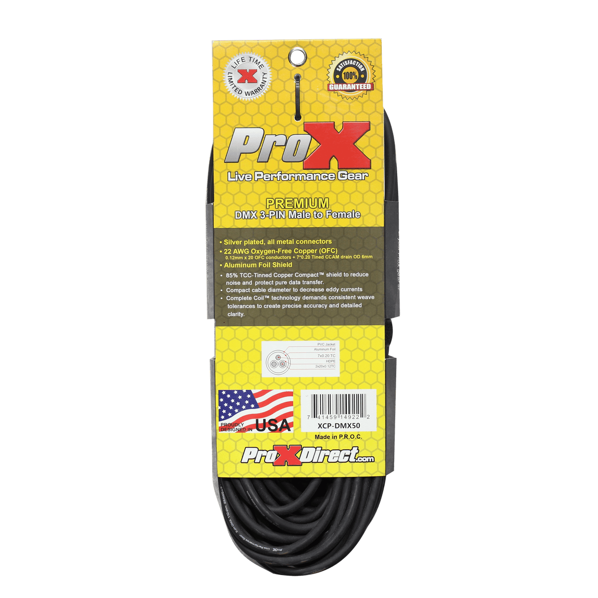 ProX 50 Ft. DMX XLR3-M to XLR3-F Premium Cable.