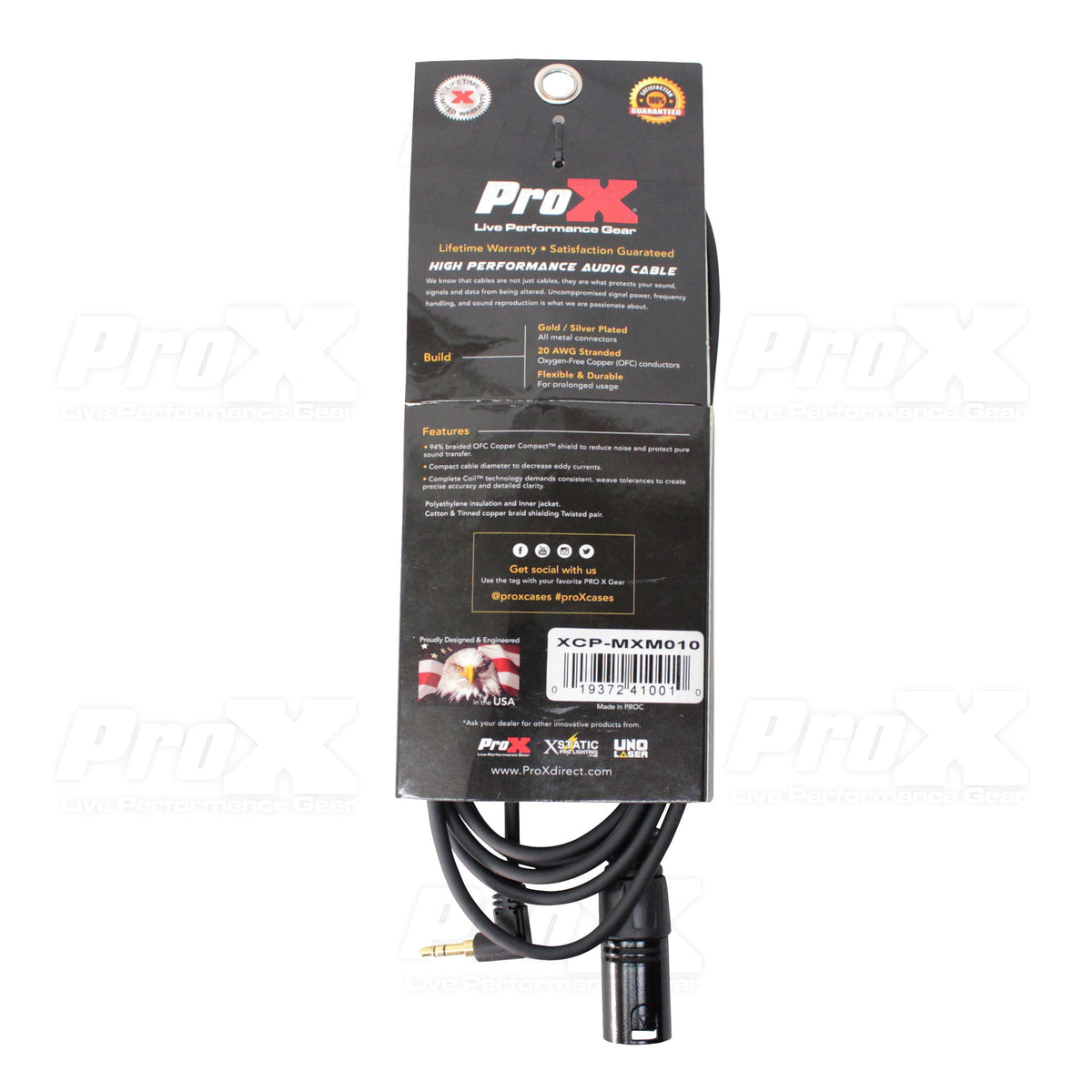 ProX 10 Ft. Unbalanced 1/8" (3.5mm) TRS Mini to XLR-M Premium Audio Cable.