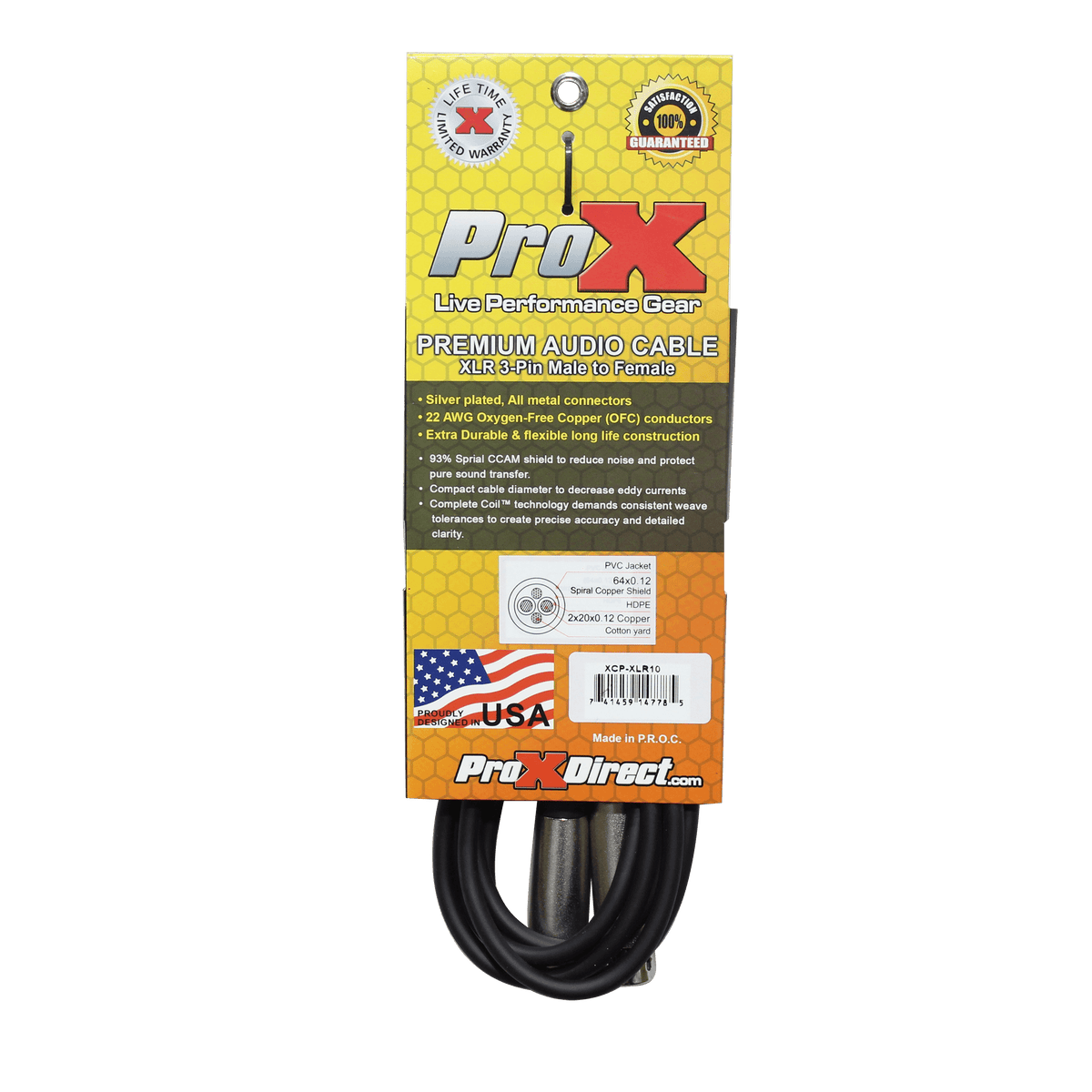 ProX 10 Ft. Balanced XLR3-F to XLR3-M Premium Audio Microphone Cable.