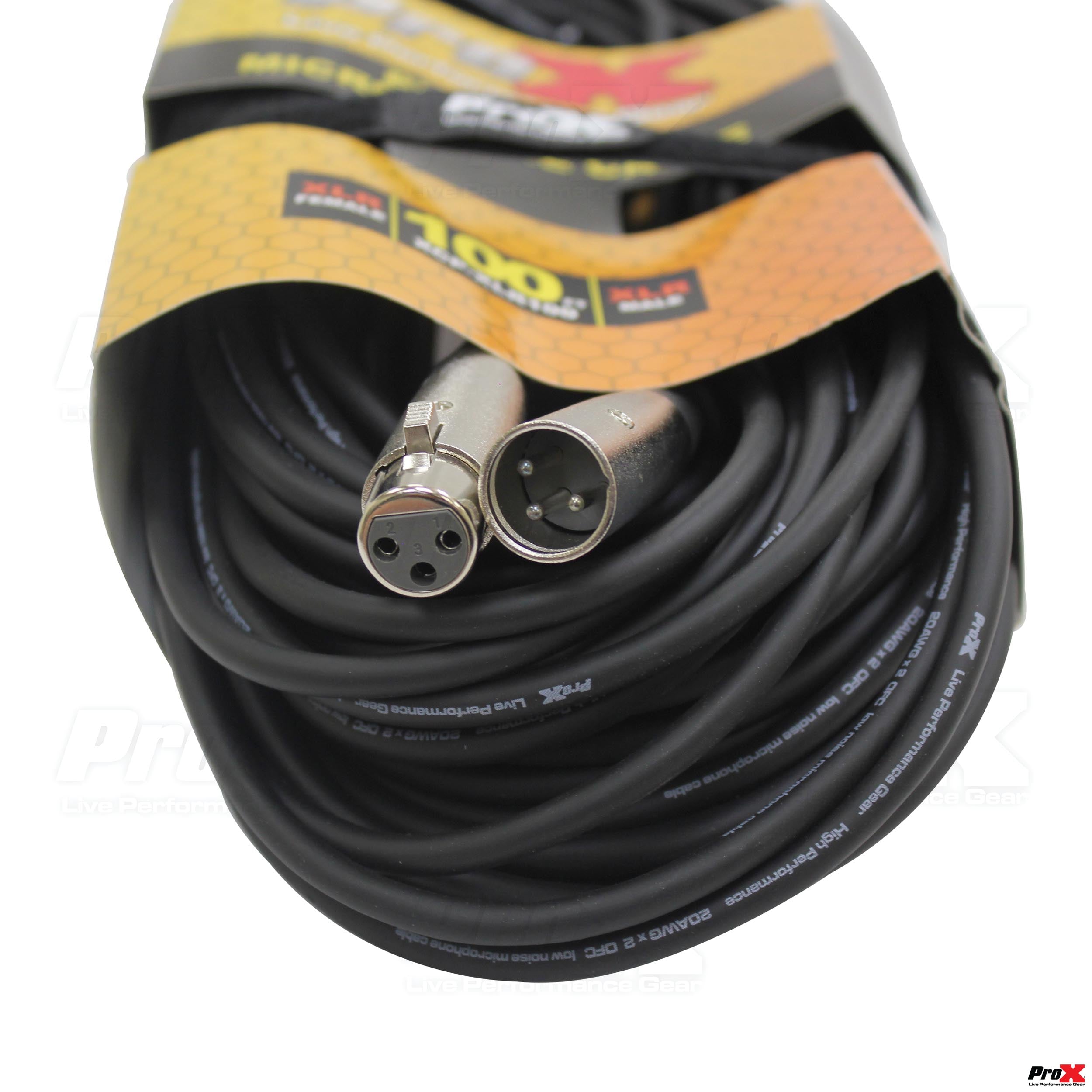 ProX 100 Ft. Balanced XLR-F to XLR-M Premium Audio Microphone Cable