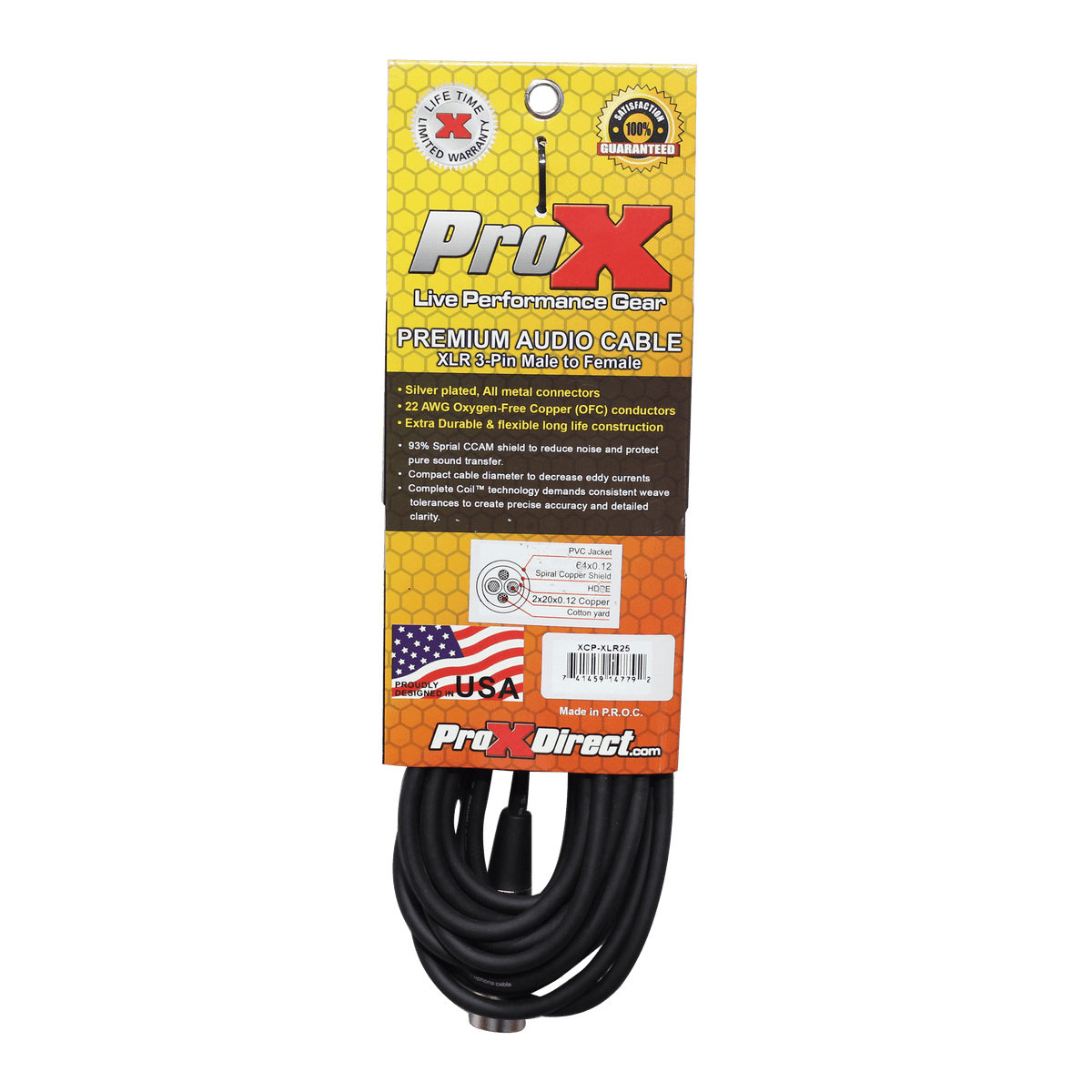 ProX 25 Ft. Balanced XLR-F to XLR-M Premium Audio Microphone Cable.