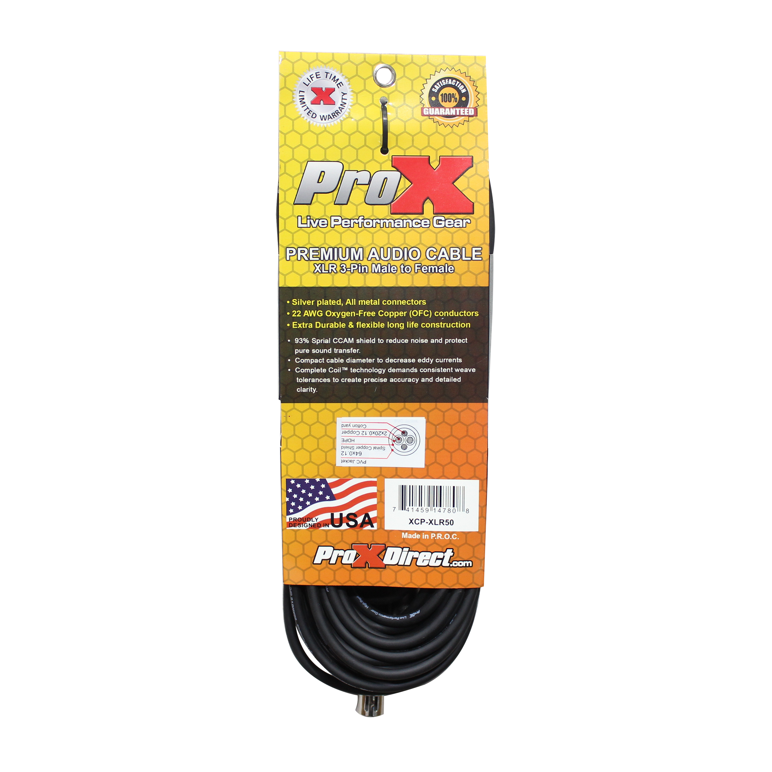 ProX 50 Ft. Balanced XLR3-F to XLR3-M Premium Audio-Microphone Cable