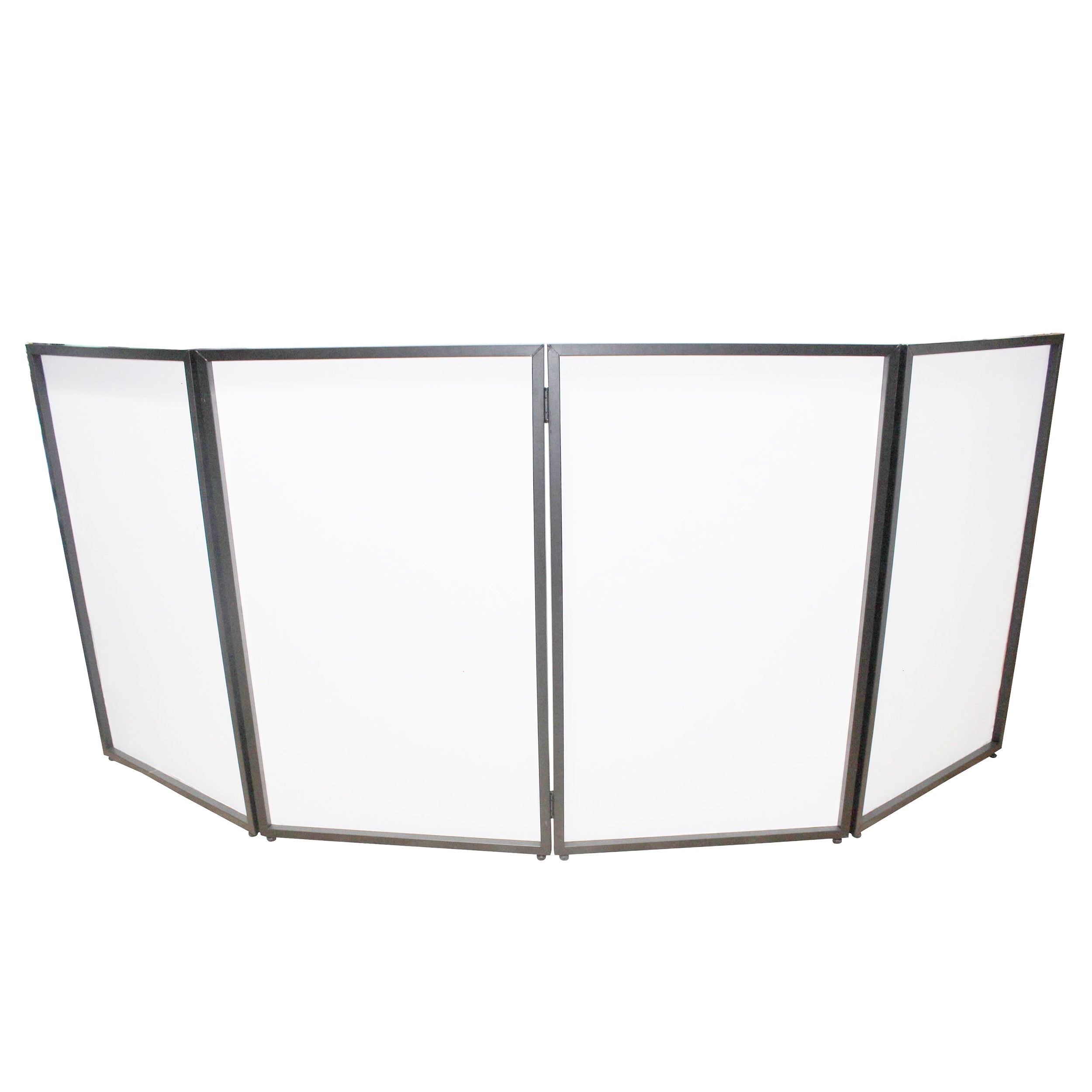 ProX Four Panel Party Black Frame Collapse and Go DJ Facade, Two Side corner Shelves, Carry Bag, 4xBlack and 4xWhite Scrims