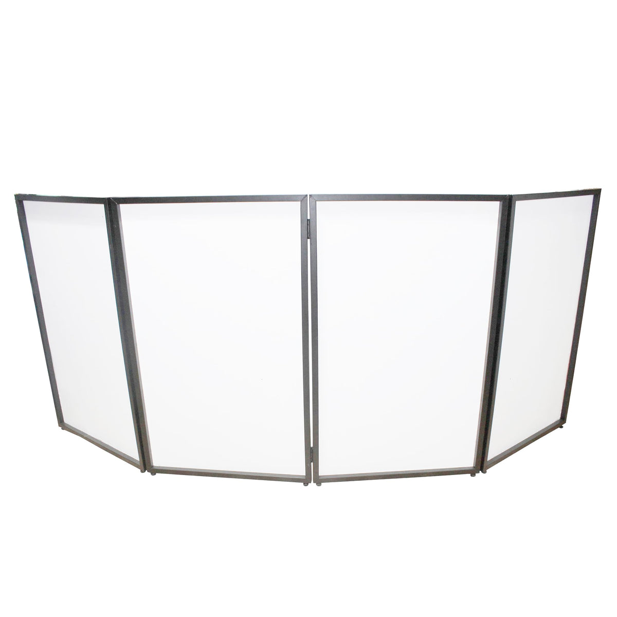 ProX Four Panel Party Black Frame Collapse and Go DJ Facade, Two Side corner Shelves, Carry Bag, 4xBlack and 4xWhite Scrims.