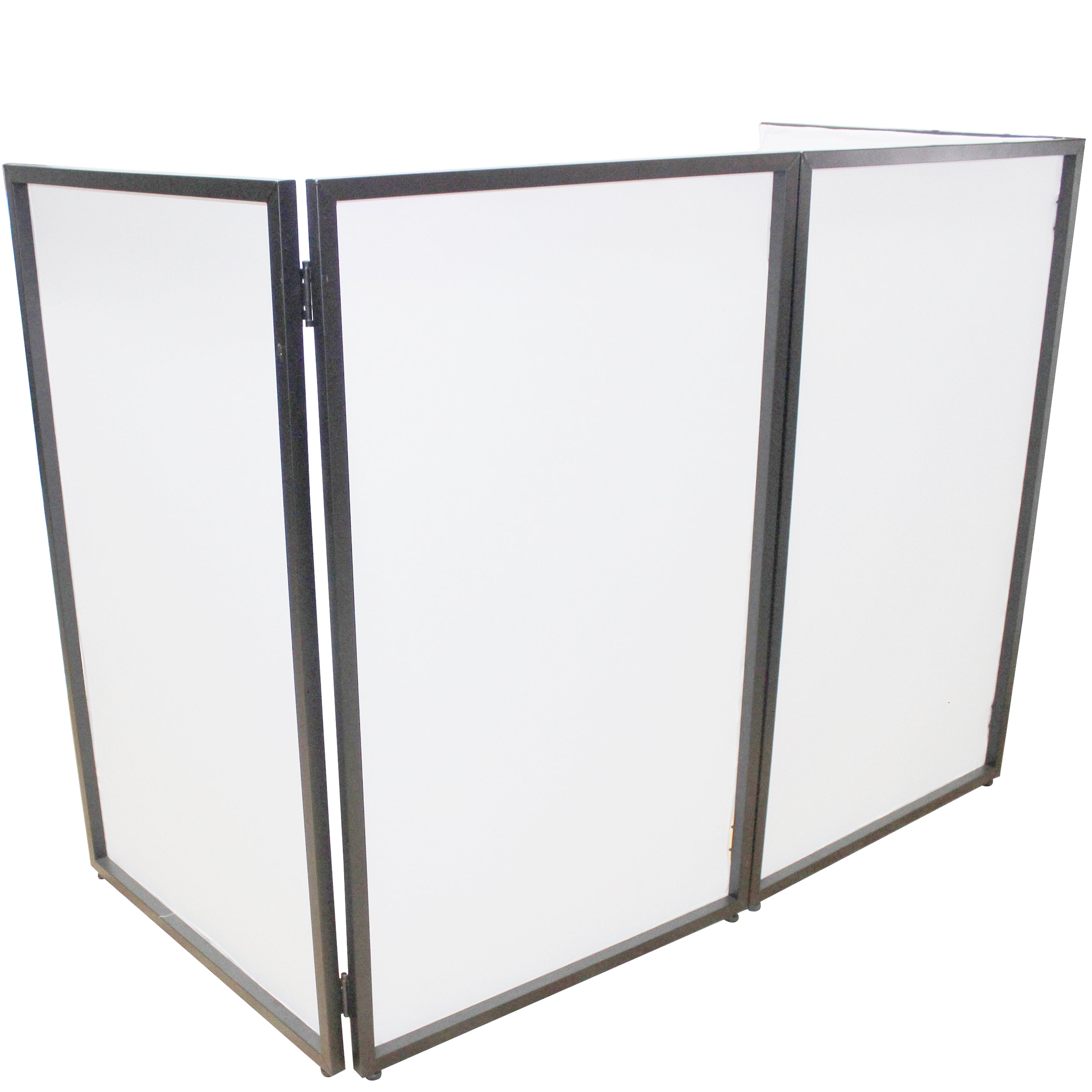 ProX Four Panel Party Black Frame Collapse and Go DJ Facade, Two Side corner Shelves, Carry Bag, 4xBlack and 4xWhite Scrims