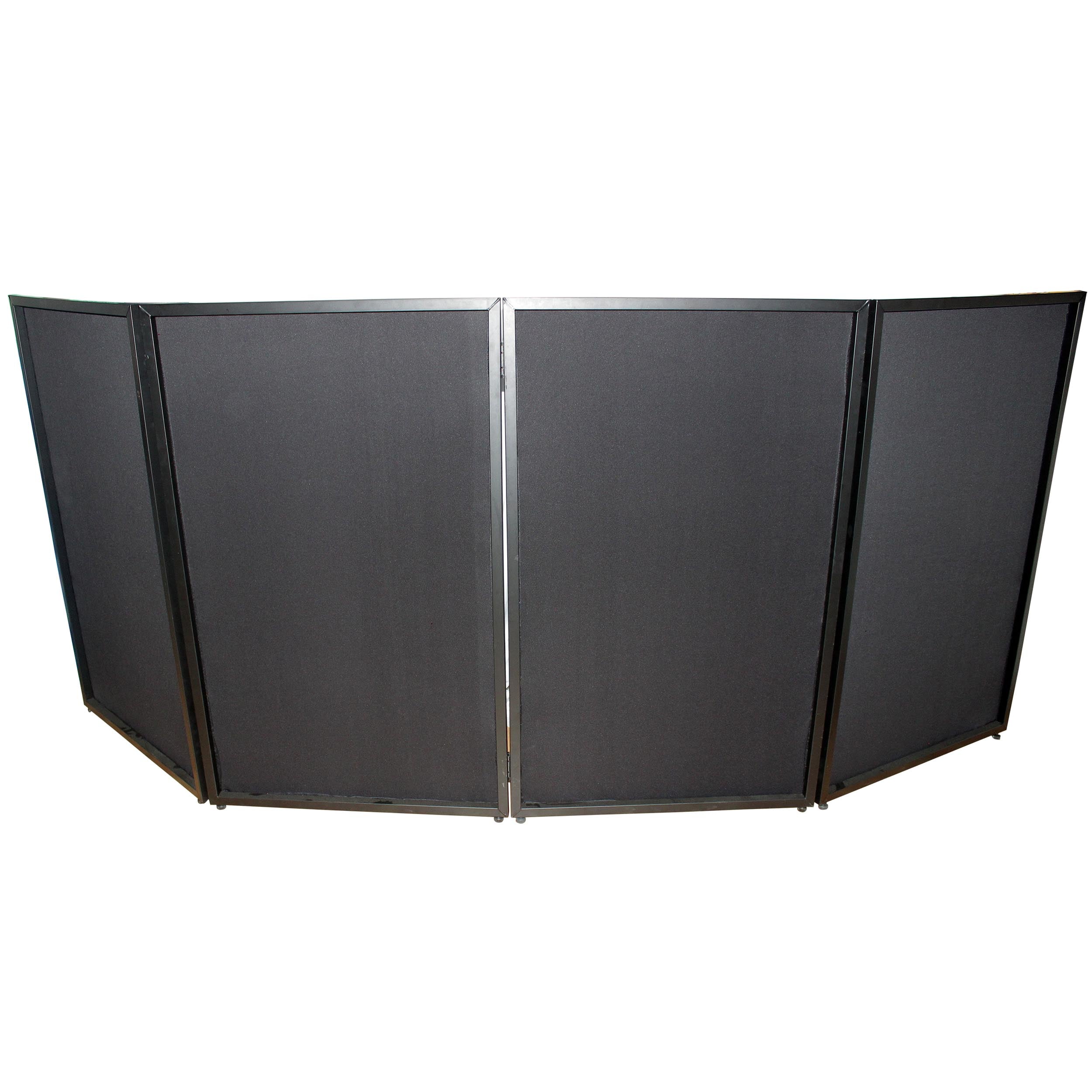 ProX Four Panel Party Black Frame Collapse and Go DJ Facade, Two Side corner Shelves, Carry Bag, 4xBlack and 4xWhite Scrims.