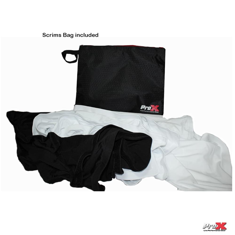 ProX Black Frame 6 Ft foldable 4 Panel Tabletop DJ Facade Front Board booth with Black and White Scrims and poratble bag.