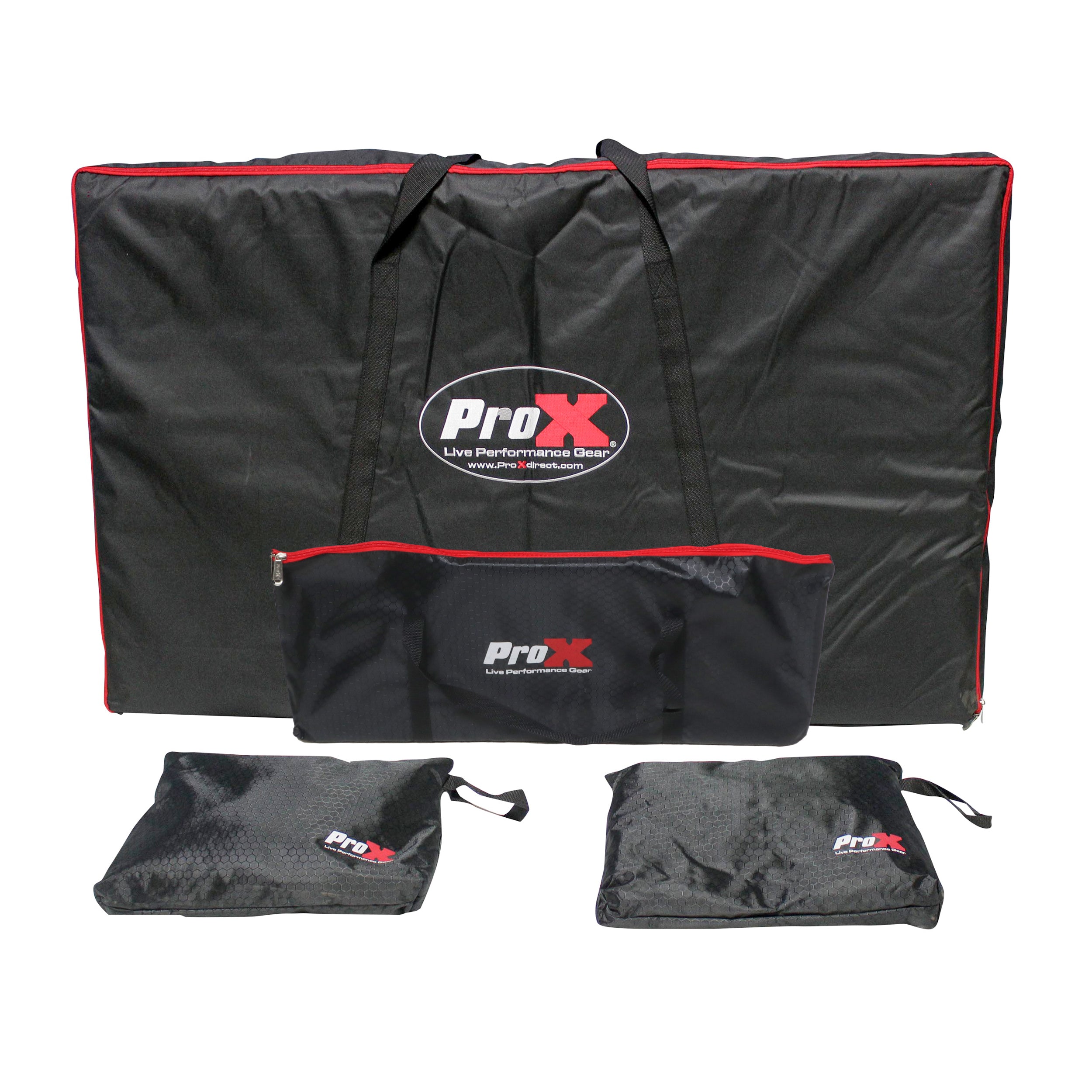 ProX Four Panel Wedding White Frame Collapse and Go DJ Facade, Two Side corner Shelves, Carry Bag, 4xBlack and 4xWhite Scrims