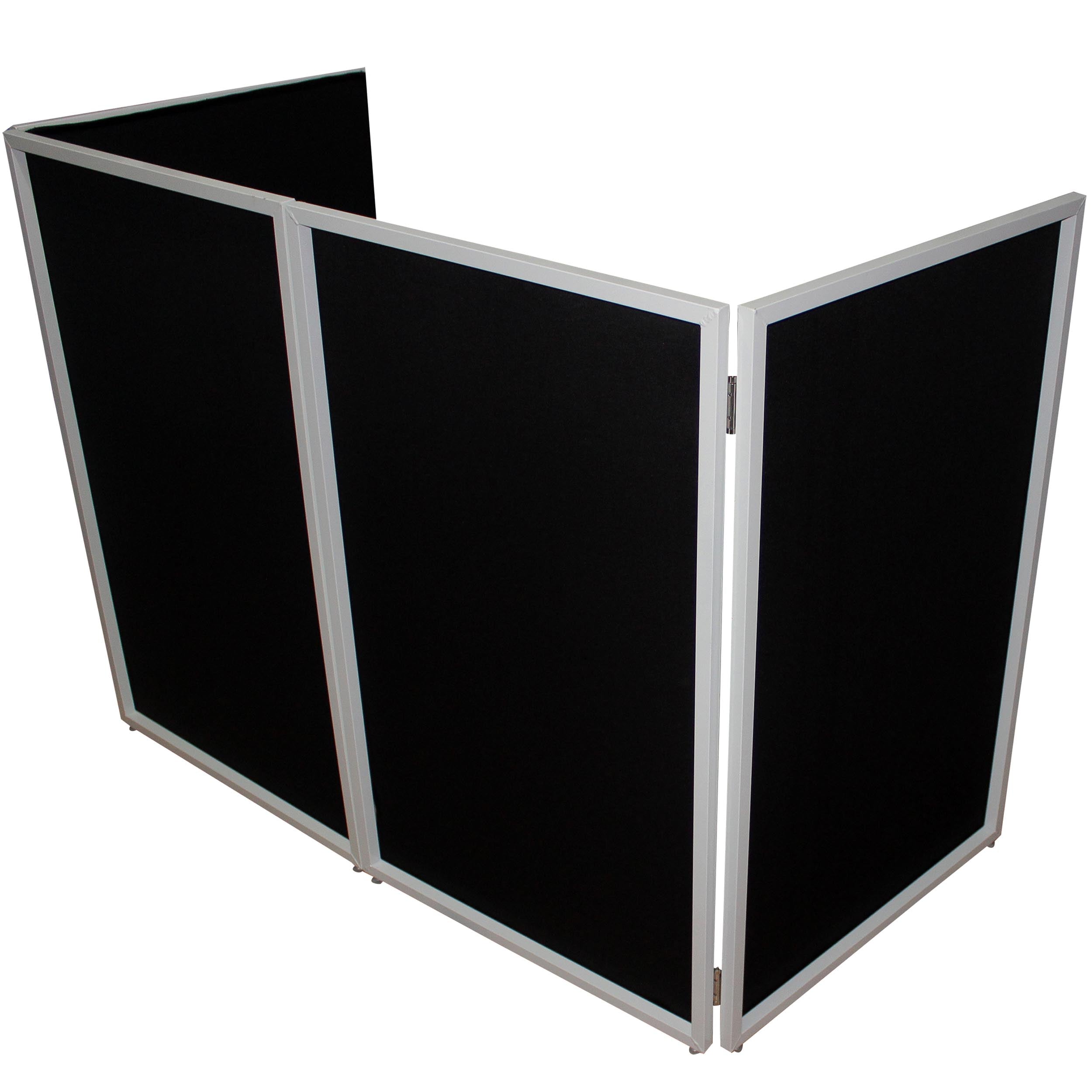 ProX Four Panel Wedding White Frame Collapse and Go DJ Facade, Two Side corner Shelves, Carry Bag, 4xBlack and 4xWhite Scrims
