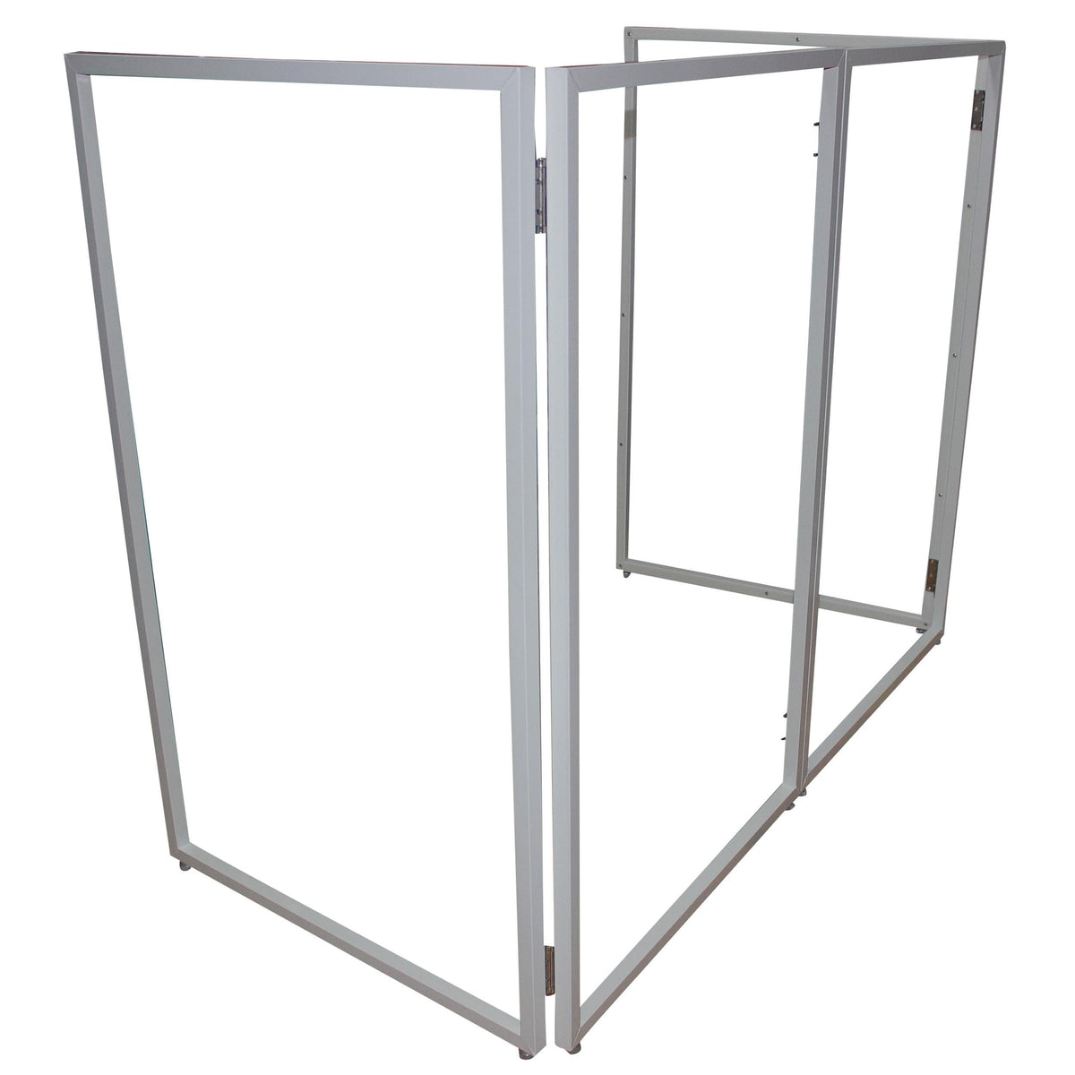ProX Four Panel Wedding White Frame Collapse and Go DJ Facade, Two Side corner Shelves, Carry Bag, 4xBlack and 4xWhite Scrims.