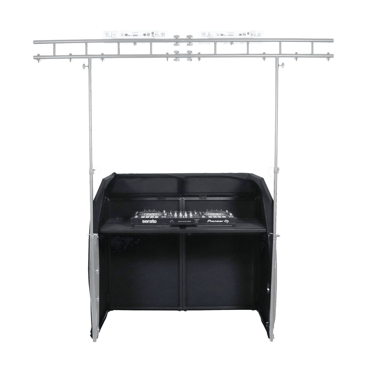 ProX Mesa MK2 DJ Facade Table Station Includes White & Black Scrims and Padded Carry Bag.
