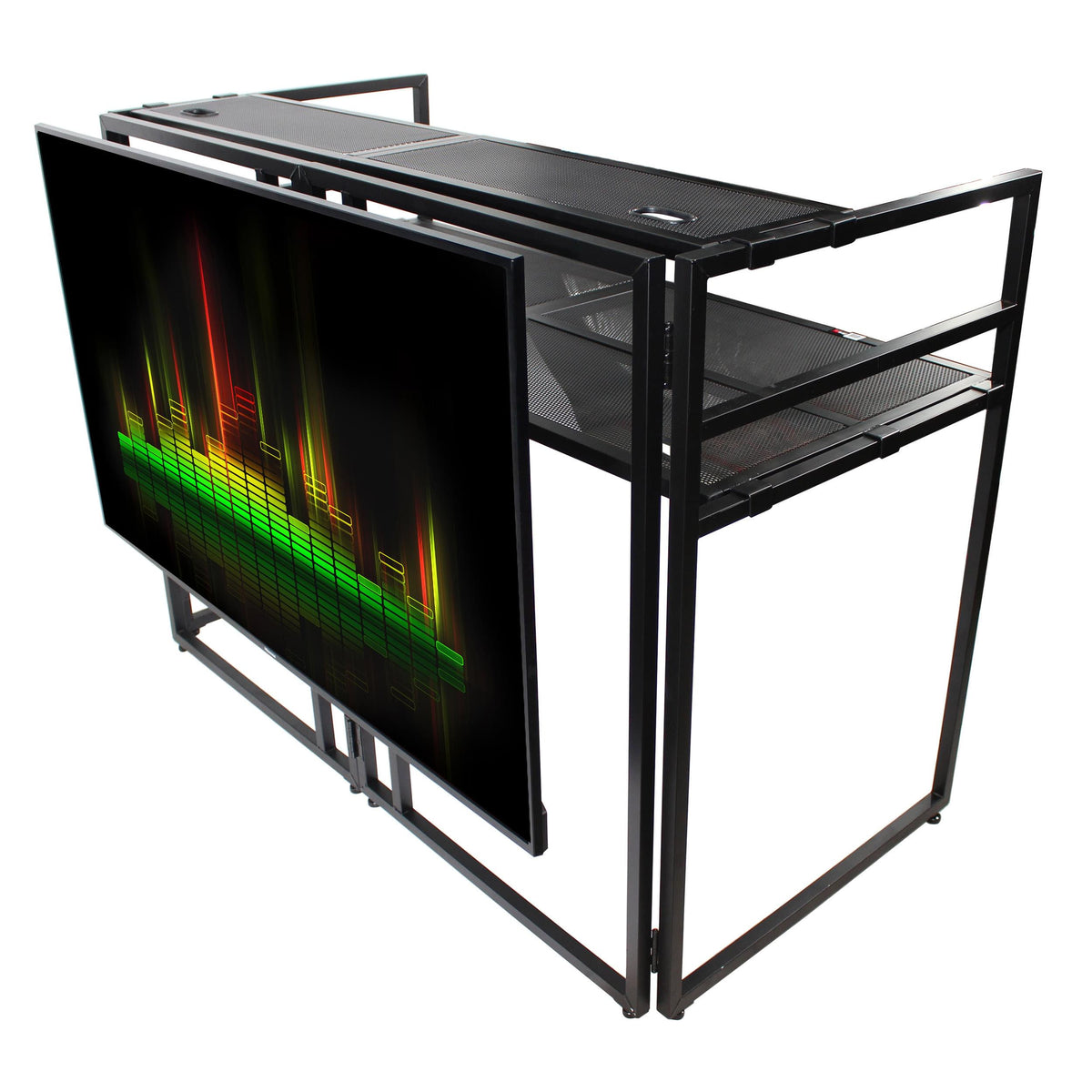 ProX MESA MEDIA MK2 DJ Facade Table Workstation Includes TV Bracket Mount White & Black Scrims and Carry Bag.