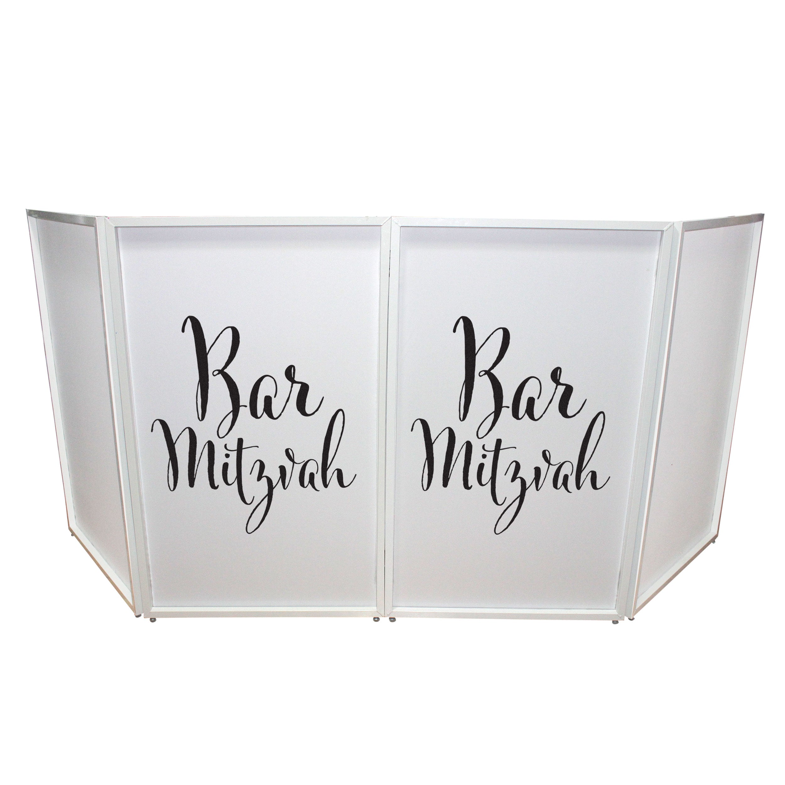 ProX Bar Mitzvah Facade Enhancement Scrim - Black Script on White | Set of Two