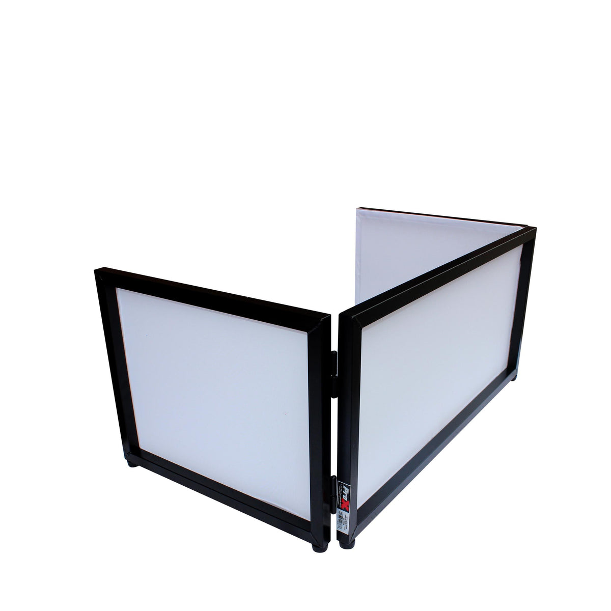 ProX Black Frame 6 Ft foldable 4 Panel Tabletop DJ Facade Front Board booth with Black and White Scrims and poratble bag.