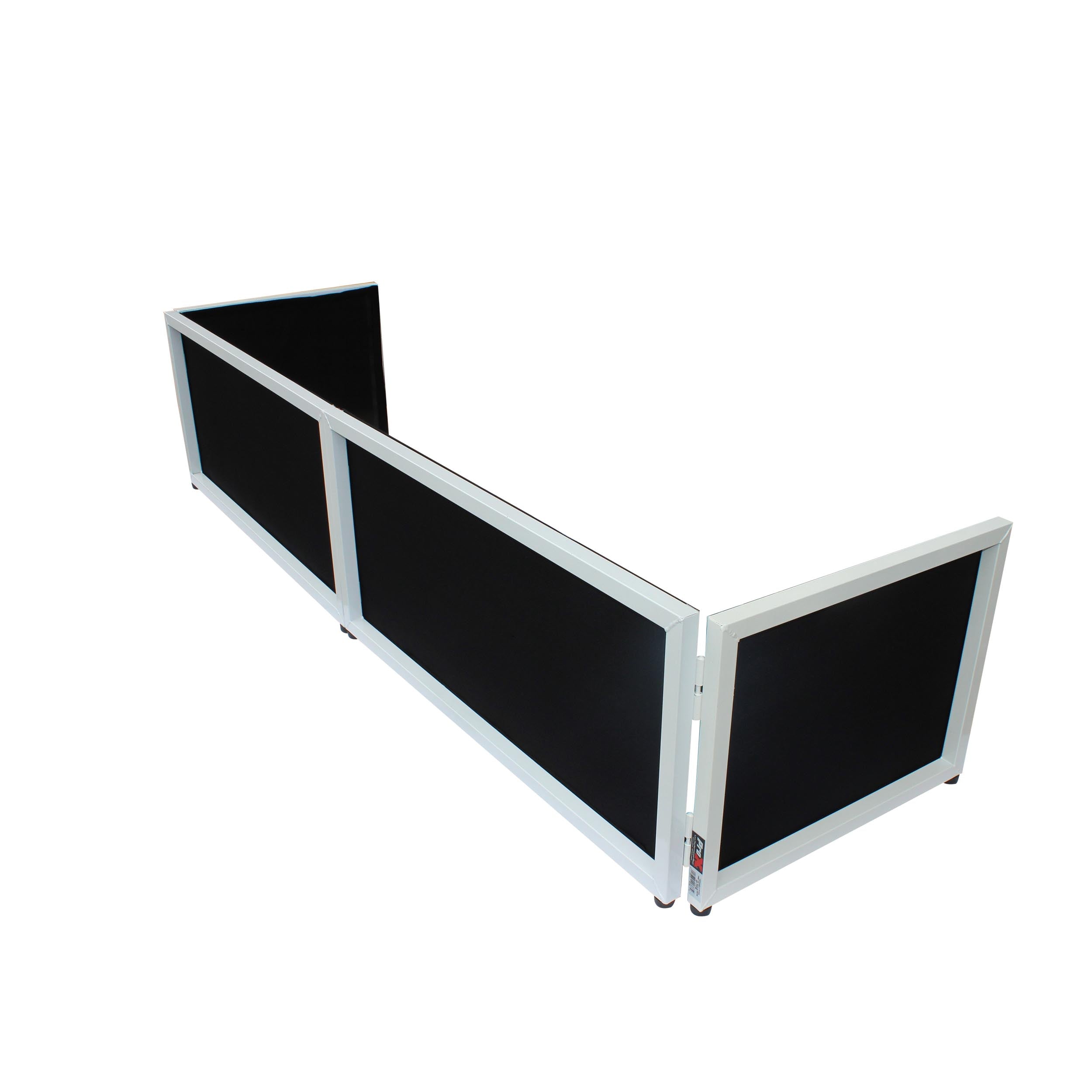 ProX White Frame 6 Ft foldable 4 Panel Tabletop DJ Facade Front Board booth with Black and White Scrims and poratble bag