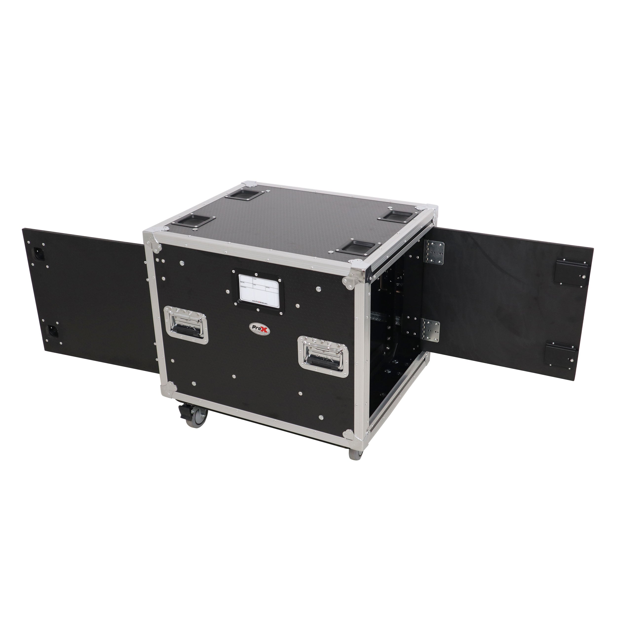 ProX 10U 20" Deep Vertical Rack to Rack Shock Mount Case with 2 Sliding Slam Doors & 4" Caster Wheels