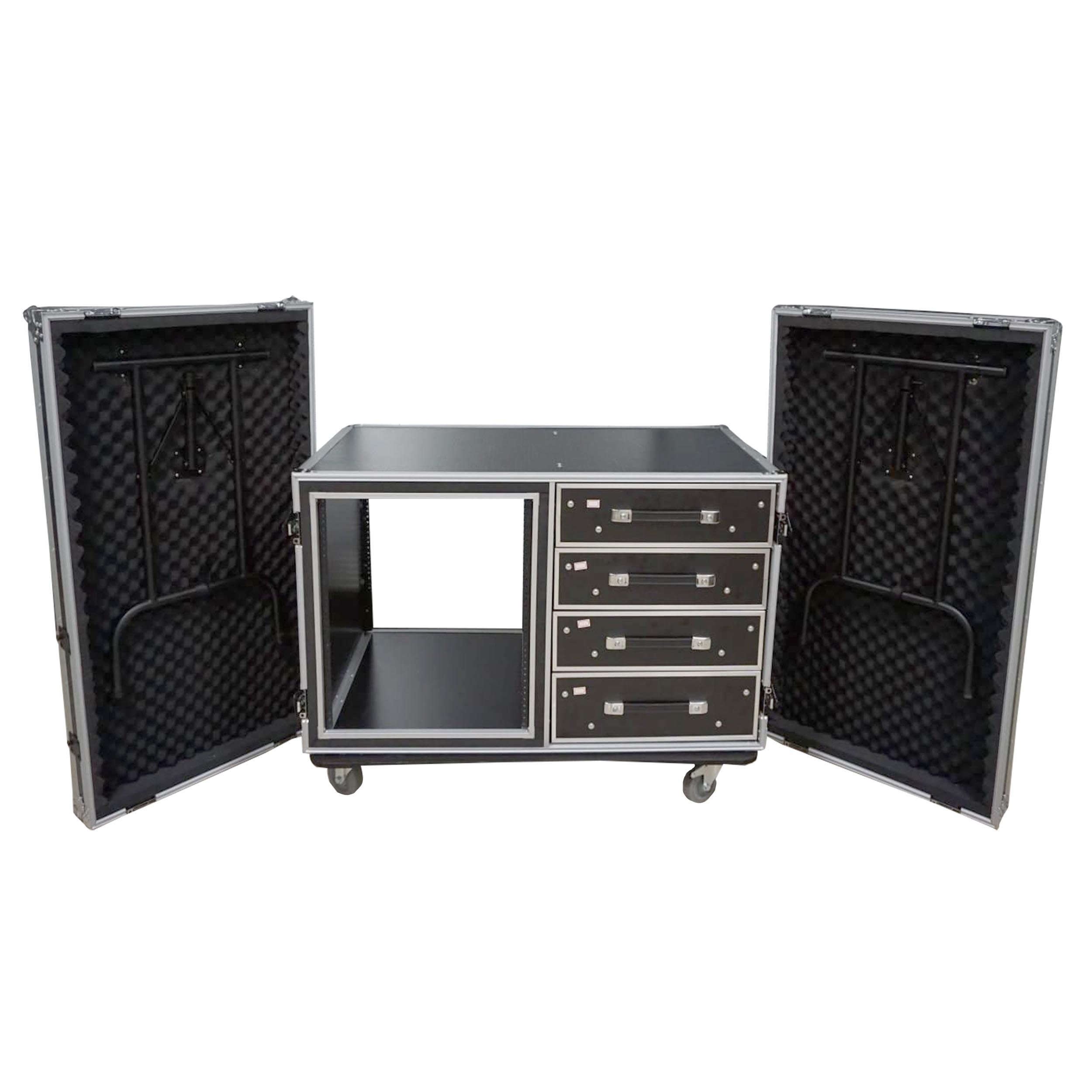 ProX 12U Shockproof Workstation Case W-Dual Side Table and Drawers | 24 In Rail to Rail