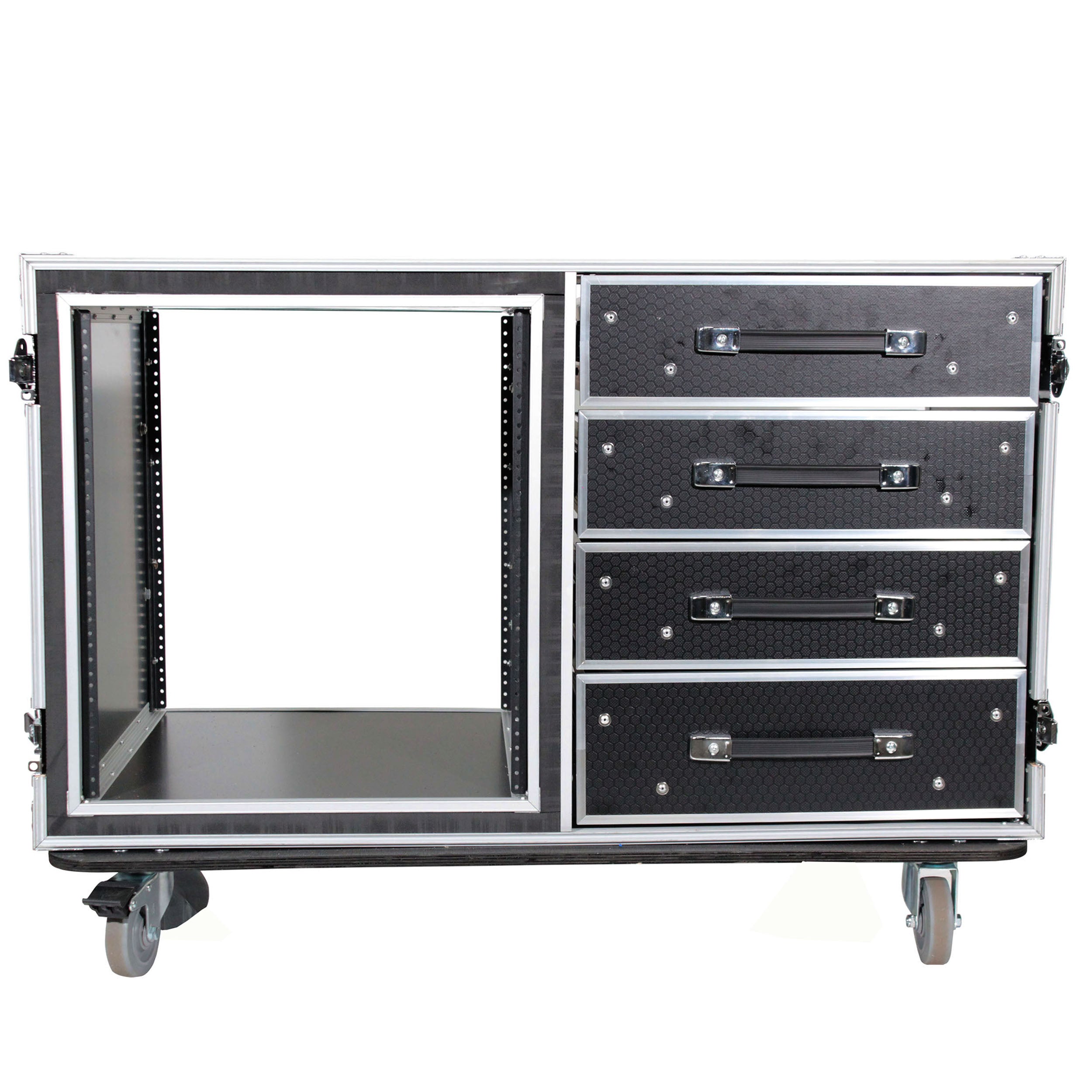 ProX 12U Shockproof Workstation Case W-Dual Side Table and Drawers | 24 In Rail to Rail