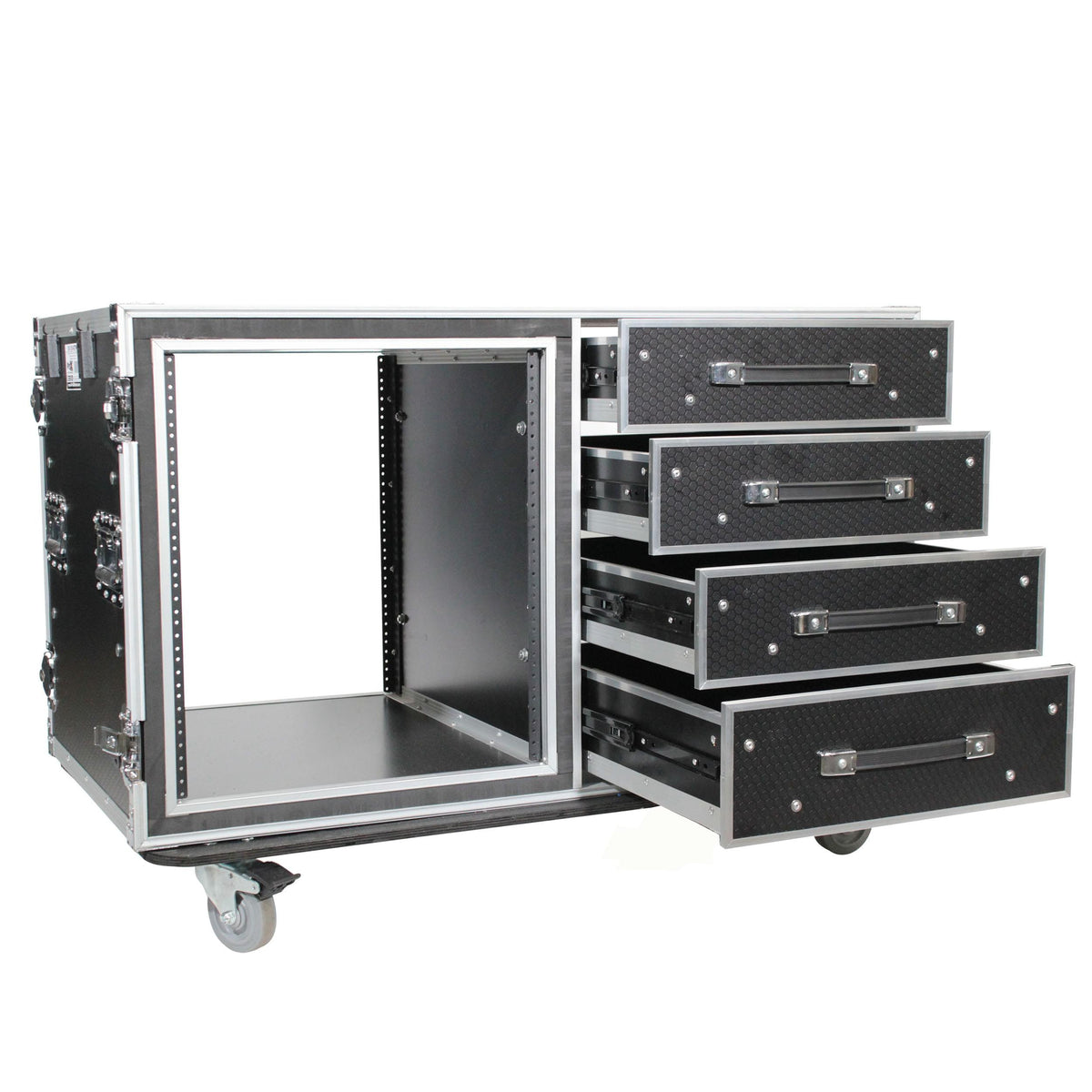 ProX 12U Shockproof Workstation Case W-Dual Side Table and Drawers | 24 In Rail to Rail.