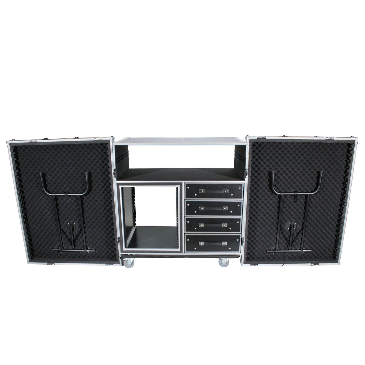 ProX ATA Flight Style Mixing Console Case 12U Shockproof Rack (2) Side Tables.