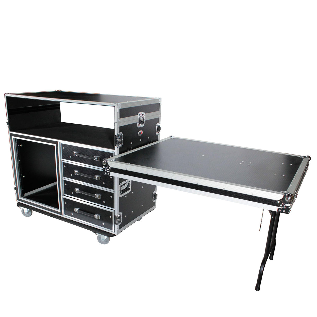 ProX ATA Flight Style Mixing Console Case 12U Shockproof Rack (2) Side Tables.