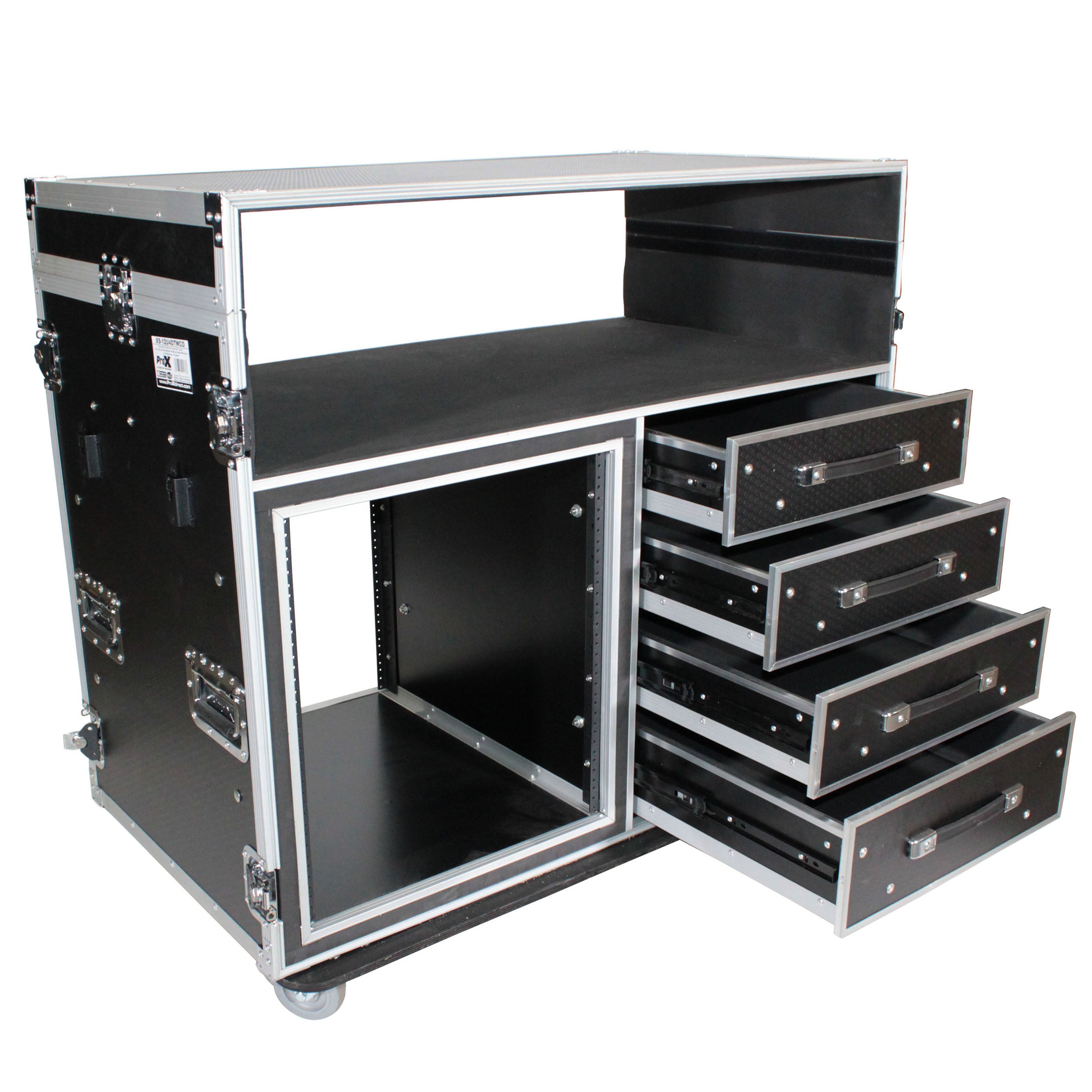 ProX ATA Flight Style Mixing Console Case 12U Shockproof Rack (2) Side Tables