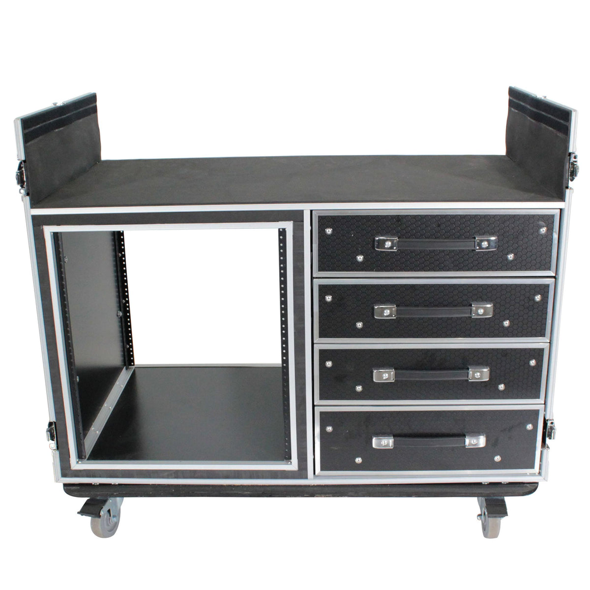 ProX ATA Flight Style Mixing Console Case 12U Shockproof Rack (2) Side Tables.