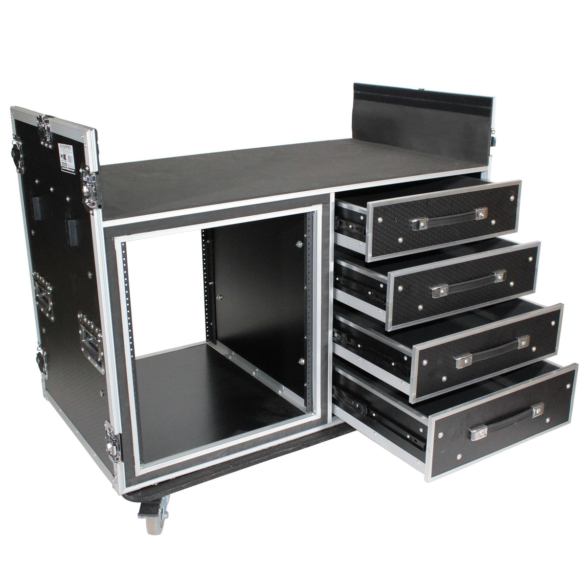 ProX ATA Flight Style Mixing Console Case 12U Shockproof Rack (2) Side Tables.