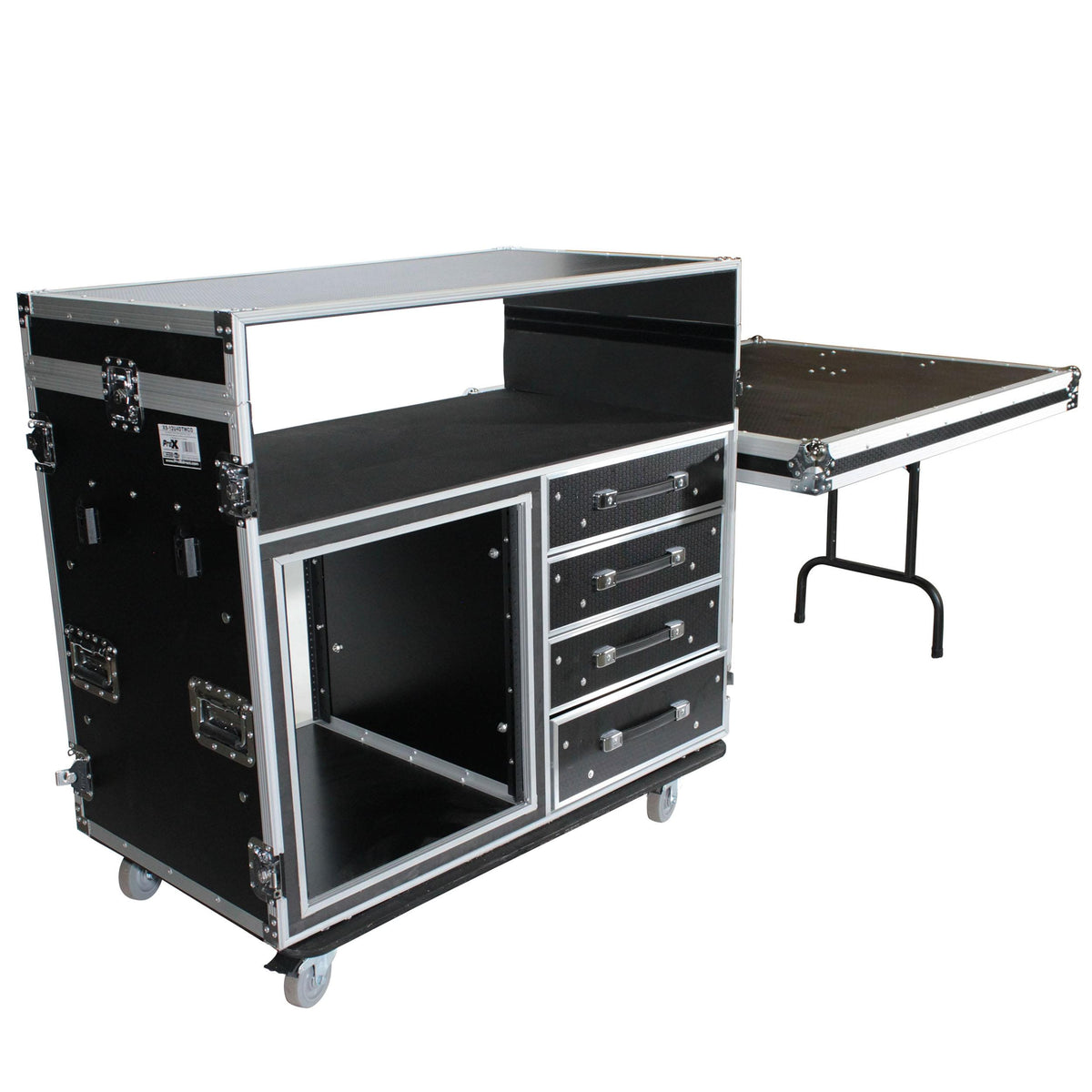 ProX ATA Flight Style Mixing Console Case 12U Shockproof Rack (2) Side Tables.