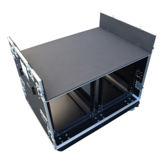 ProX ATA Flight Style Mixing Console Case 2x side by side 12U Shock Mount Rack and 2x Side Tables