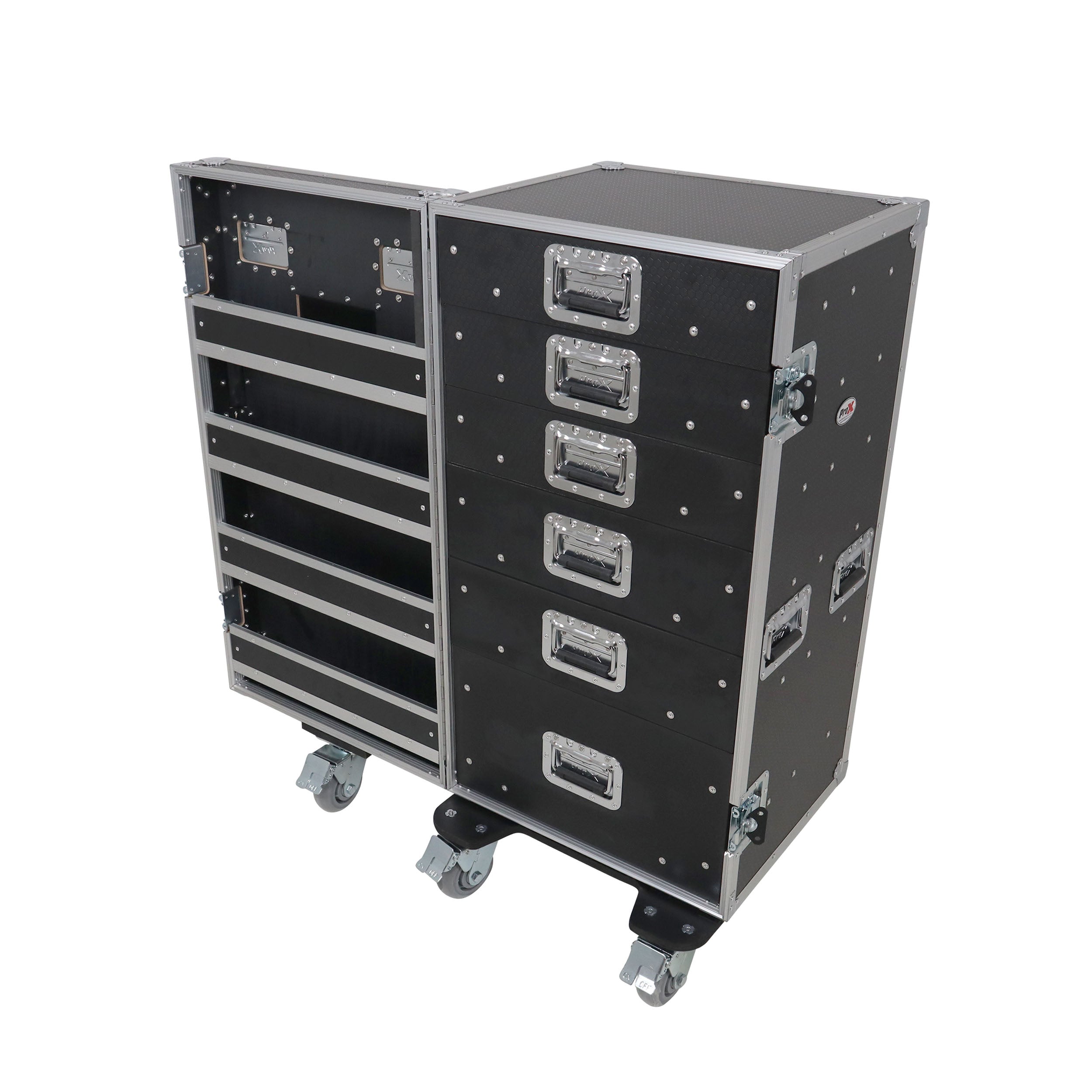 ProX Pro 6 Utility Drawer Workbox ATA Flight Style Case with Hinged Storage Door and Five 5 inch Casters