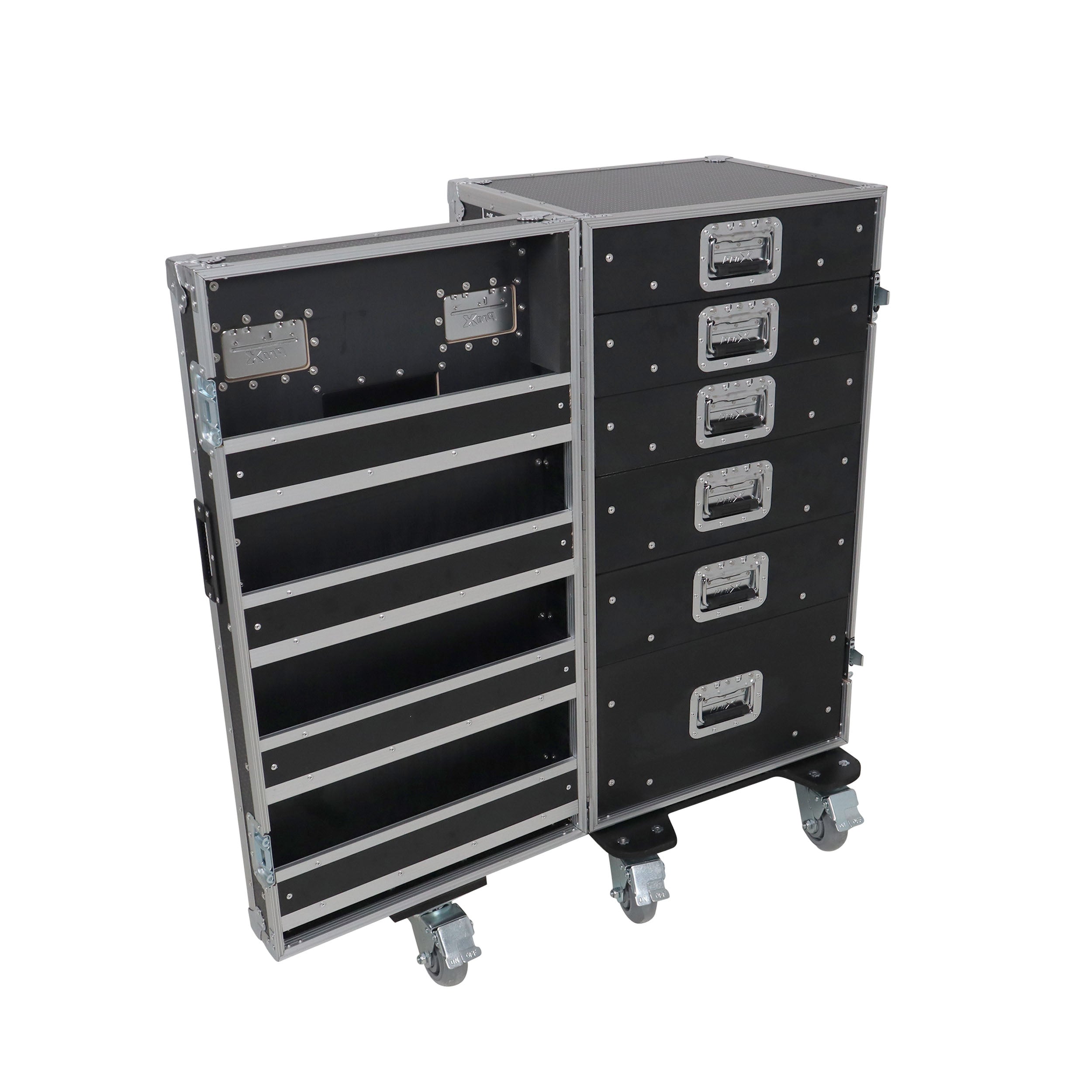 ProX Pro 6 Utility Drawer Workbox ATA Flight Style Case with Hinged Storage Door and Five 5 inch Casters