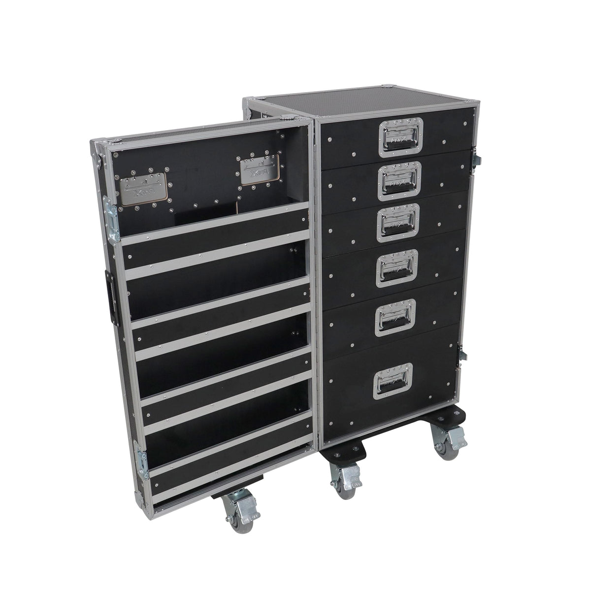 ProX Pro 6 Utility Drawer Workbox ATA Flight Style Case with Hinged Storage Door and Five 5 inch Casters.