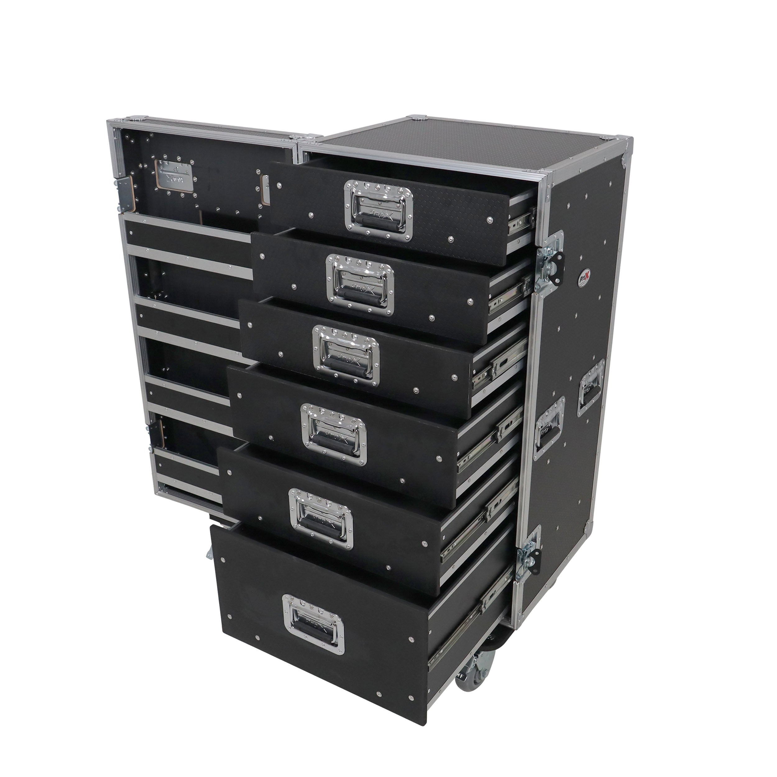 ProX Pro 6 Utility Drawer Workbox ATA Flight Style Case with Hinged Storage Door and Five 5 inch Casters