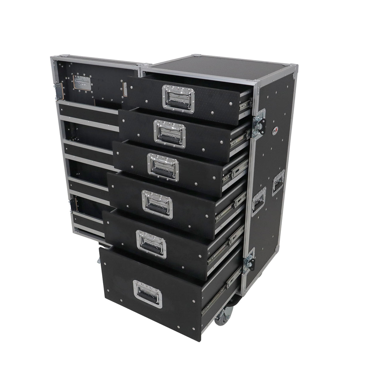 ProX Pro 6 Utility Drawer Workbox ATA Flight Style Case with Hinged Storage Door and Five 5 inch Casters.