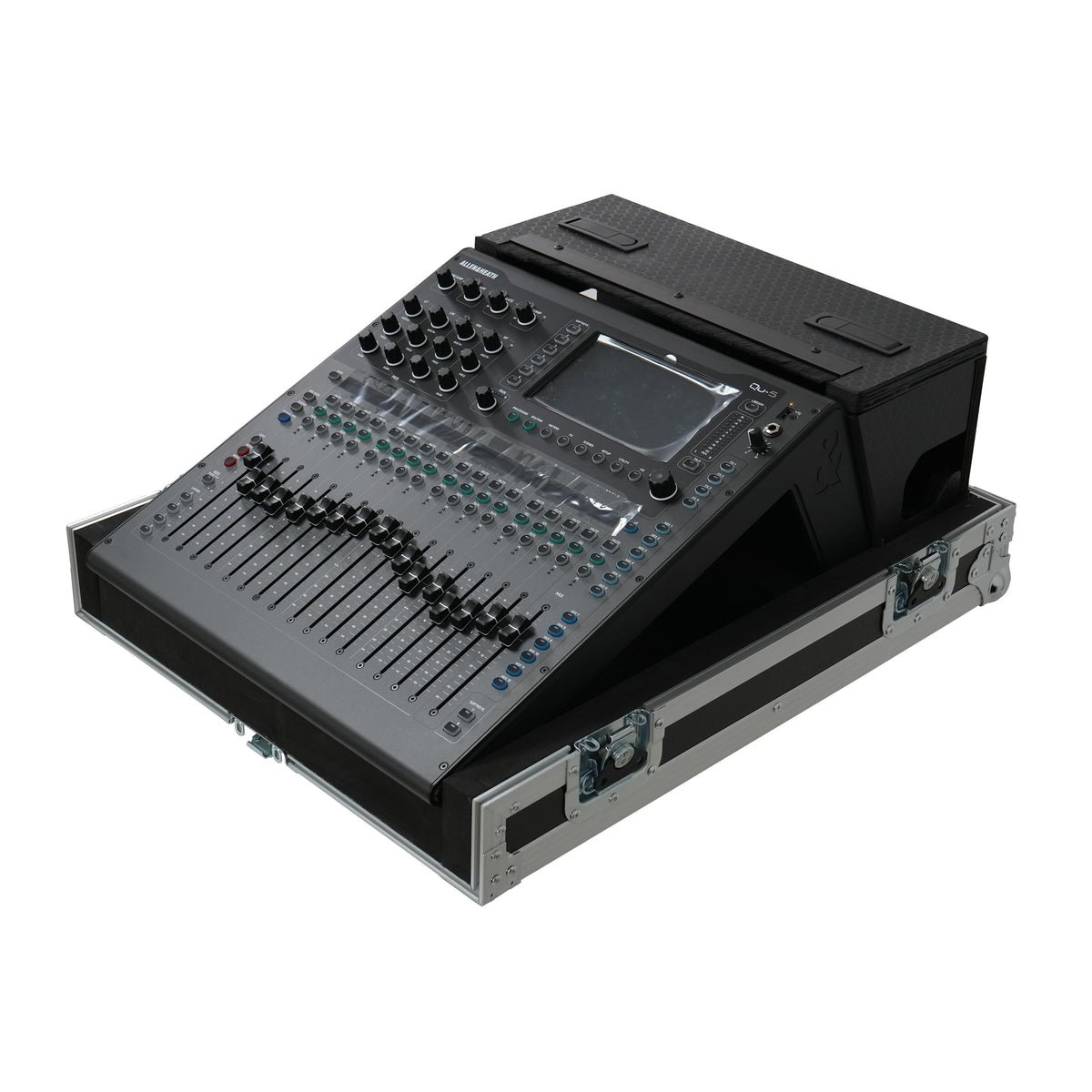 ProX ATA Digital Audio Mixer Flight Case for Allen & Heath QU5 Console with Doghouse compartment and 4x Caster wheels.