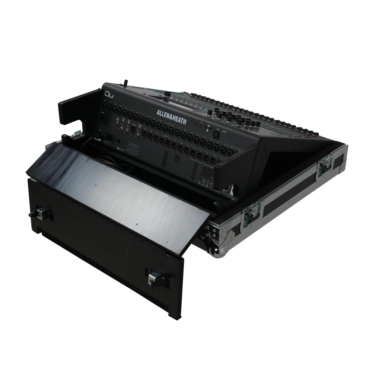 ProX ATA Digital Audio Mixer Flight Case for Allen & Heath QU6 Console with Doghouse compartment and 4x Caster wheels.
